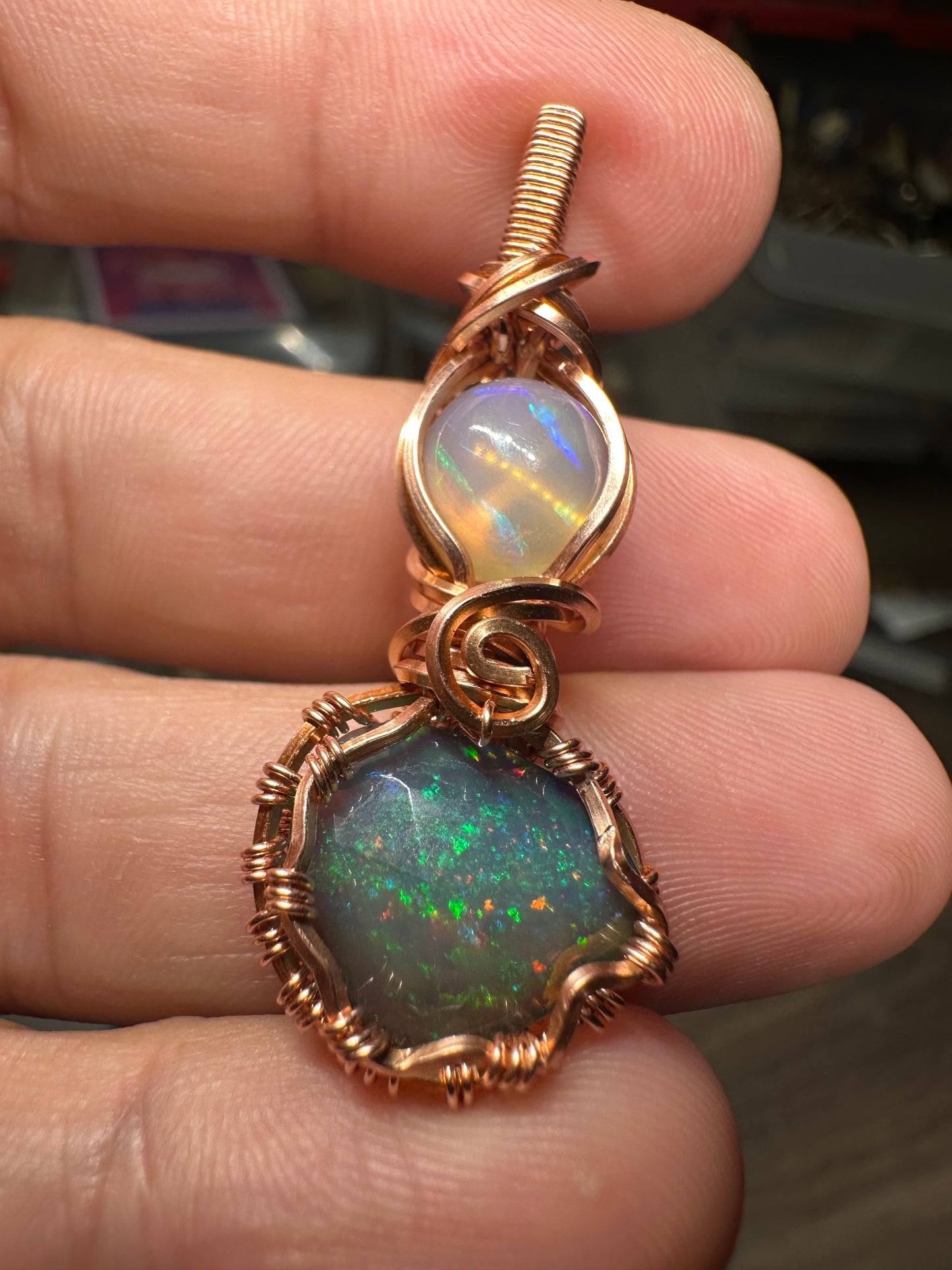 Opal copper pendant