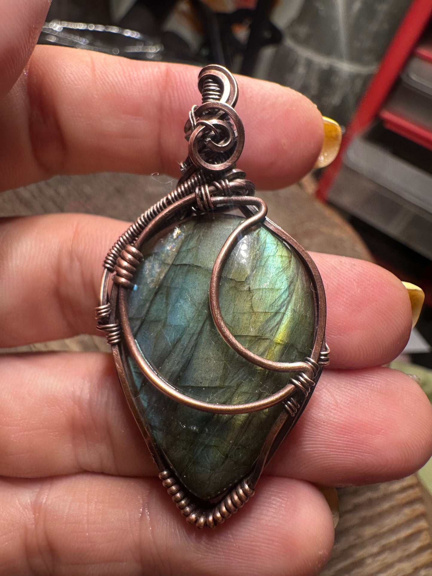 Labradorite moon copper pendant
