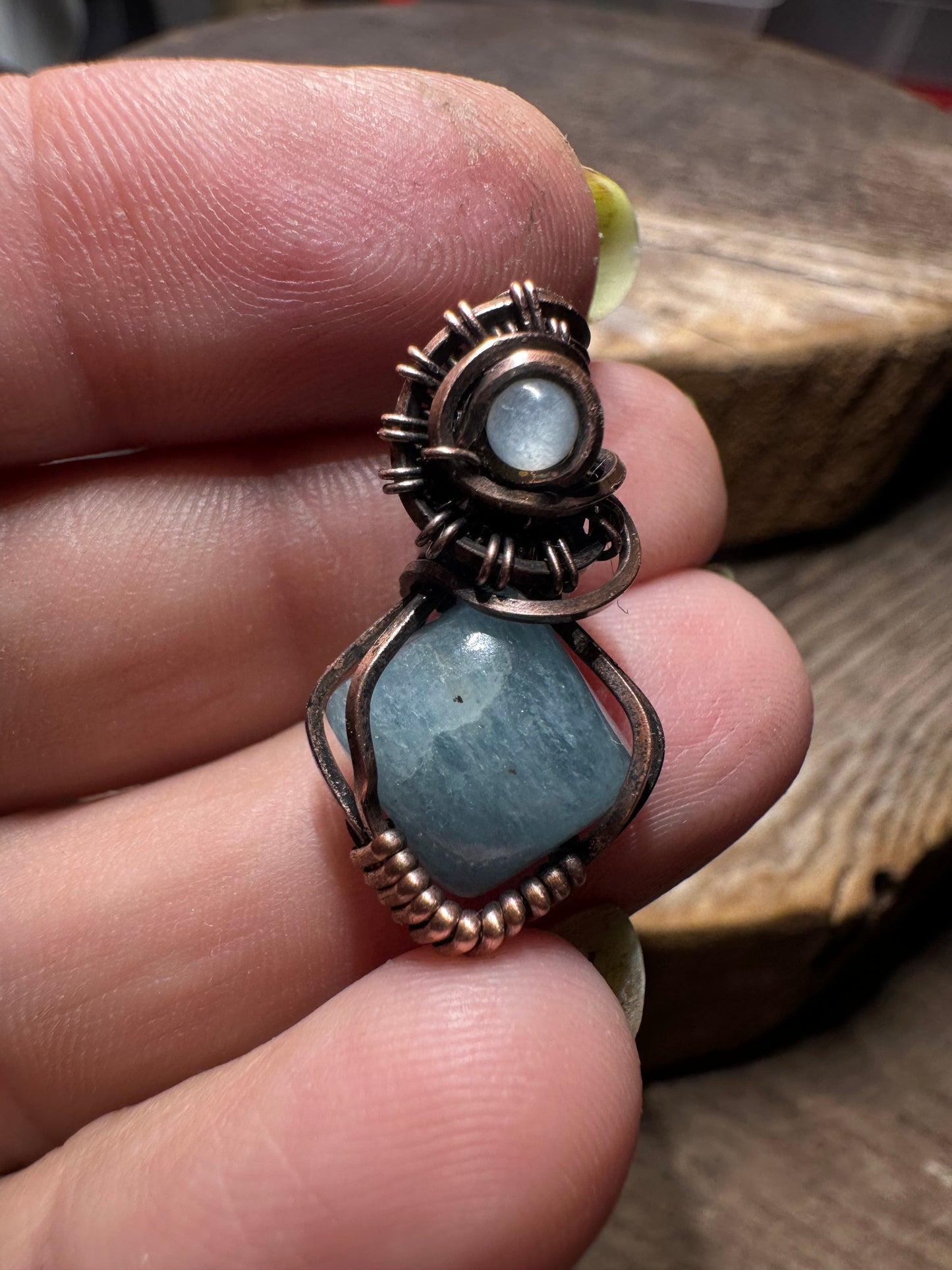 Aquamarine copper pendant