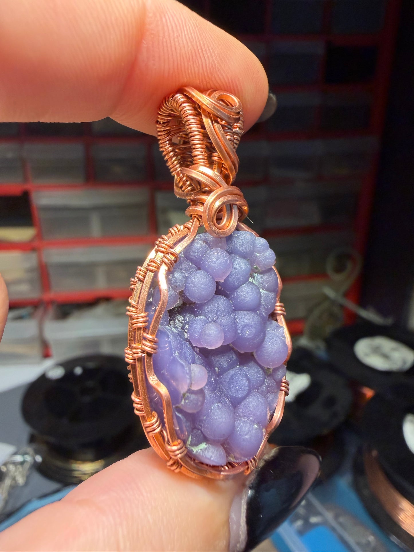 Grape agate copper pendant