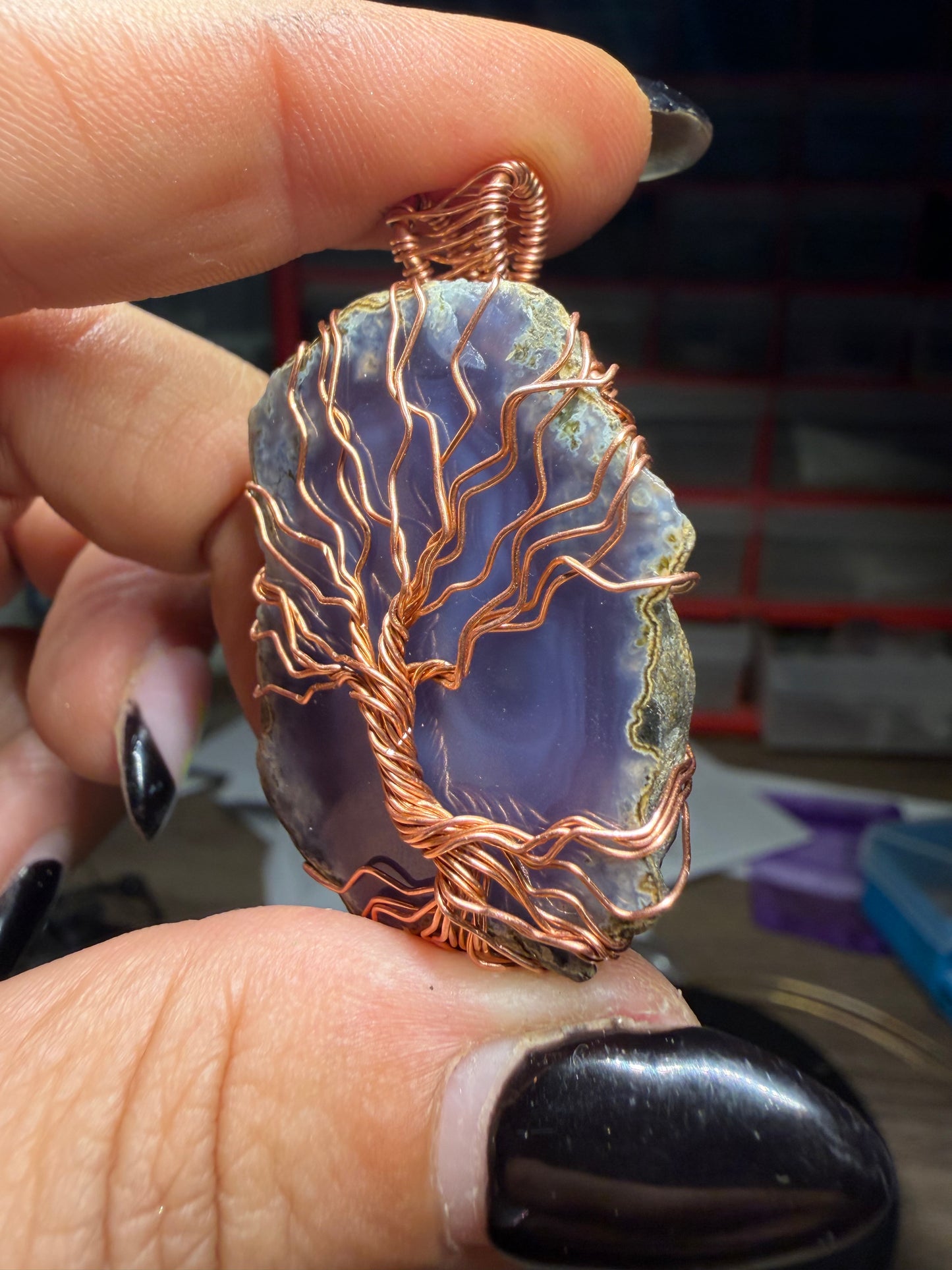 Lavender chalcedony copper pendant
