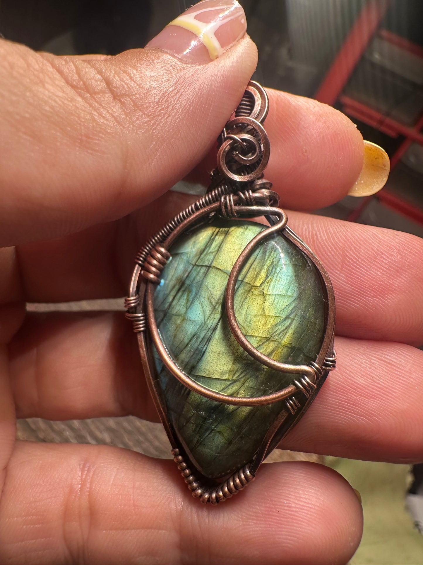 Labradorite moon copper pendant
