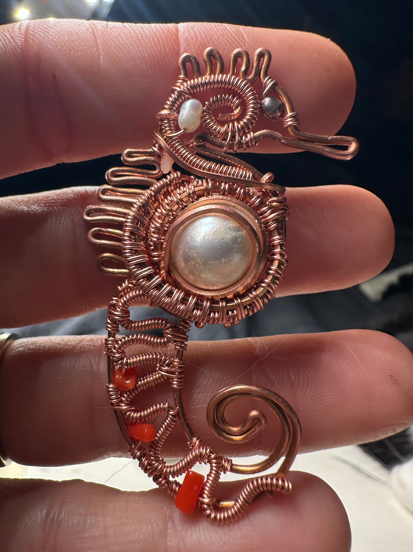 Seahorse copper pendant