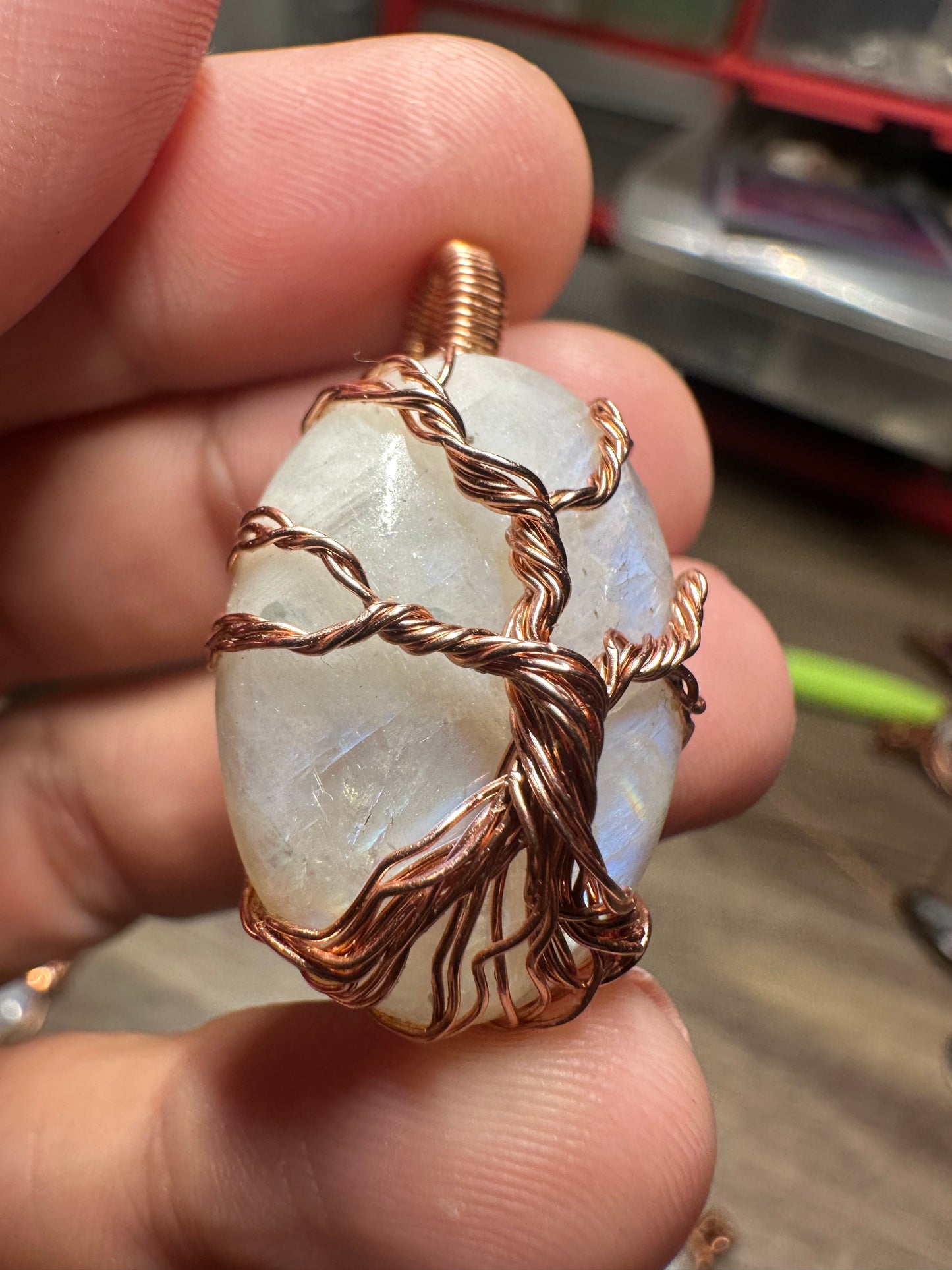 Moonstone tree of life copper pendant