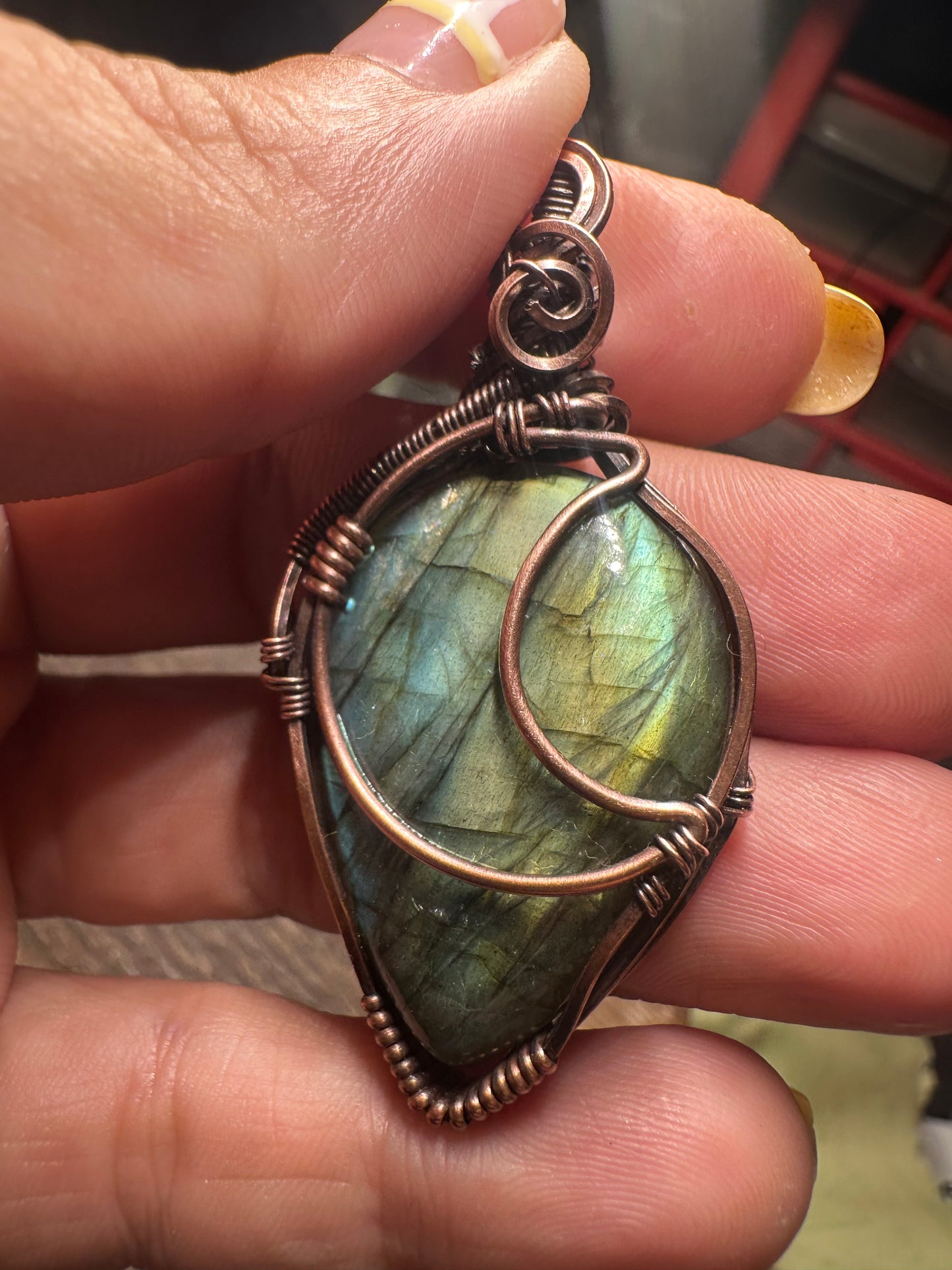 Labradorite moon copper pendant