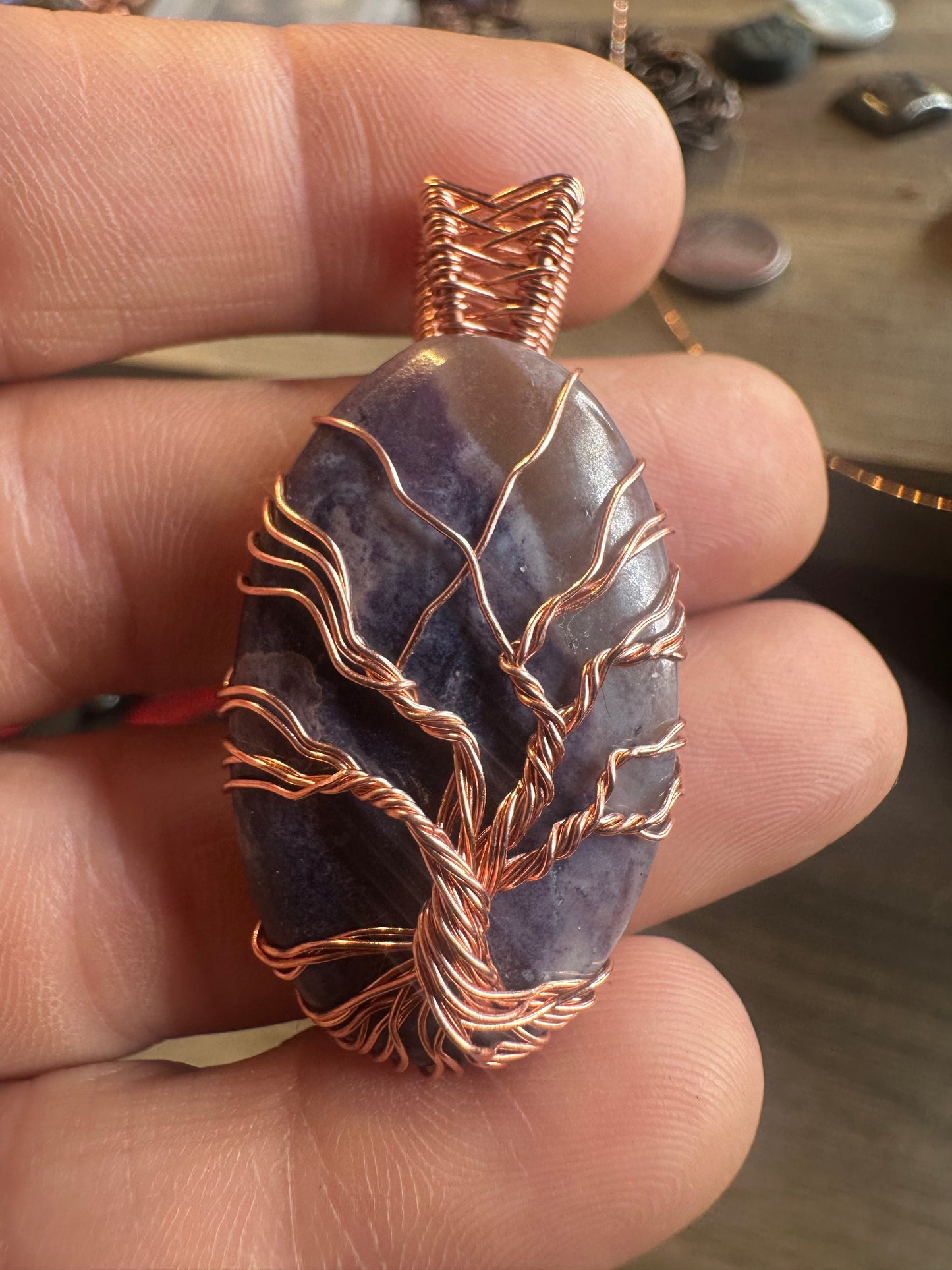 Tiffany stone tree of life copper pendant