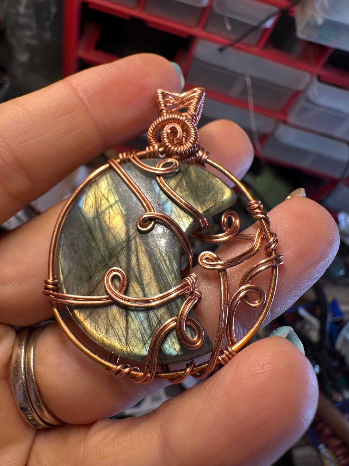 Labradorite moon copper pendant