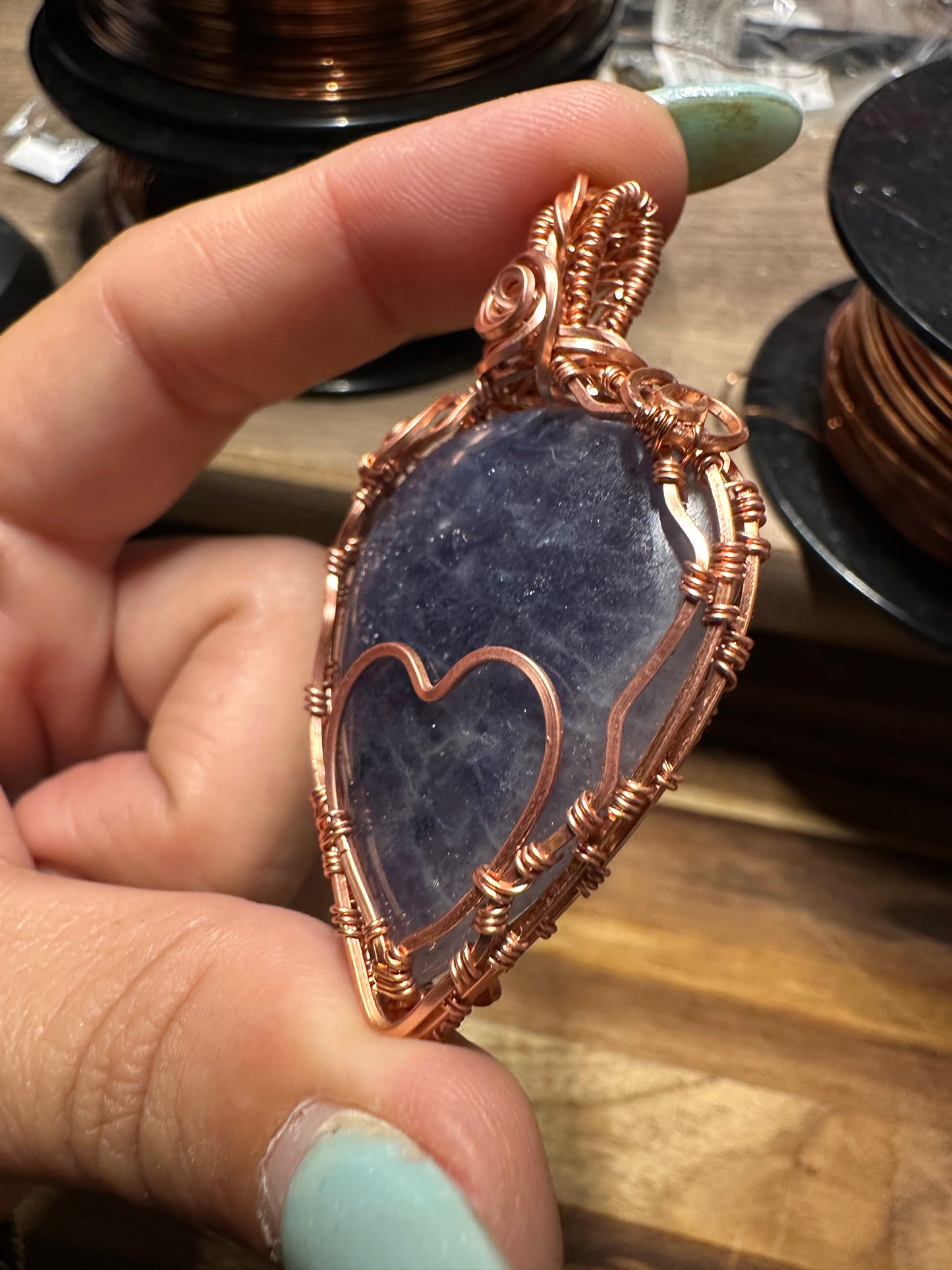 Purple aventurine copper pendant