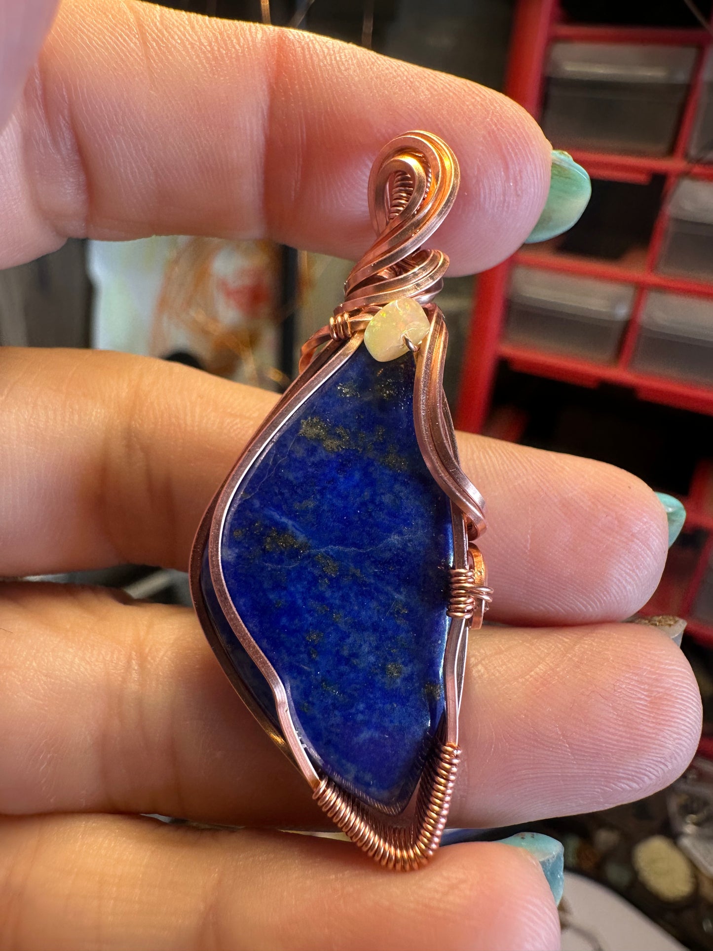 Lapis lazuli raw copper pendant