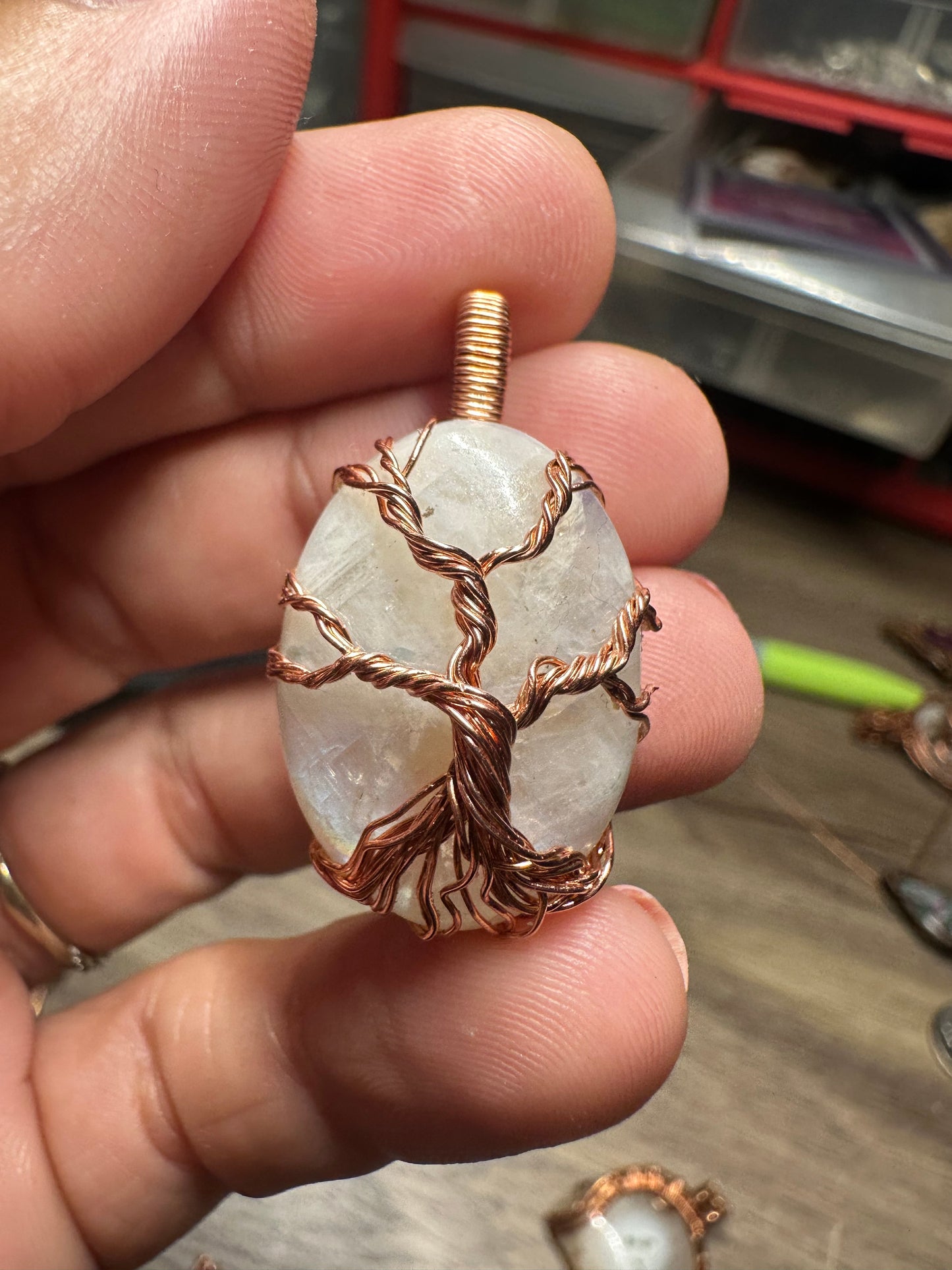 Moonstone tree of life copper pendant