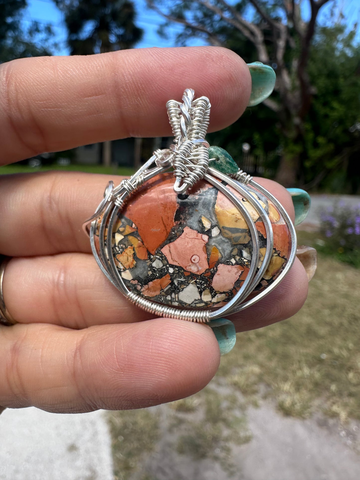 Maligano Jasper pumpkin Sterling pendant