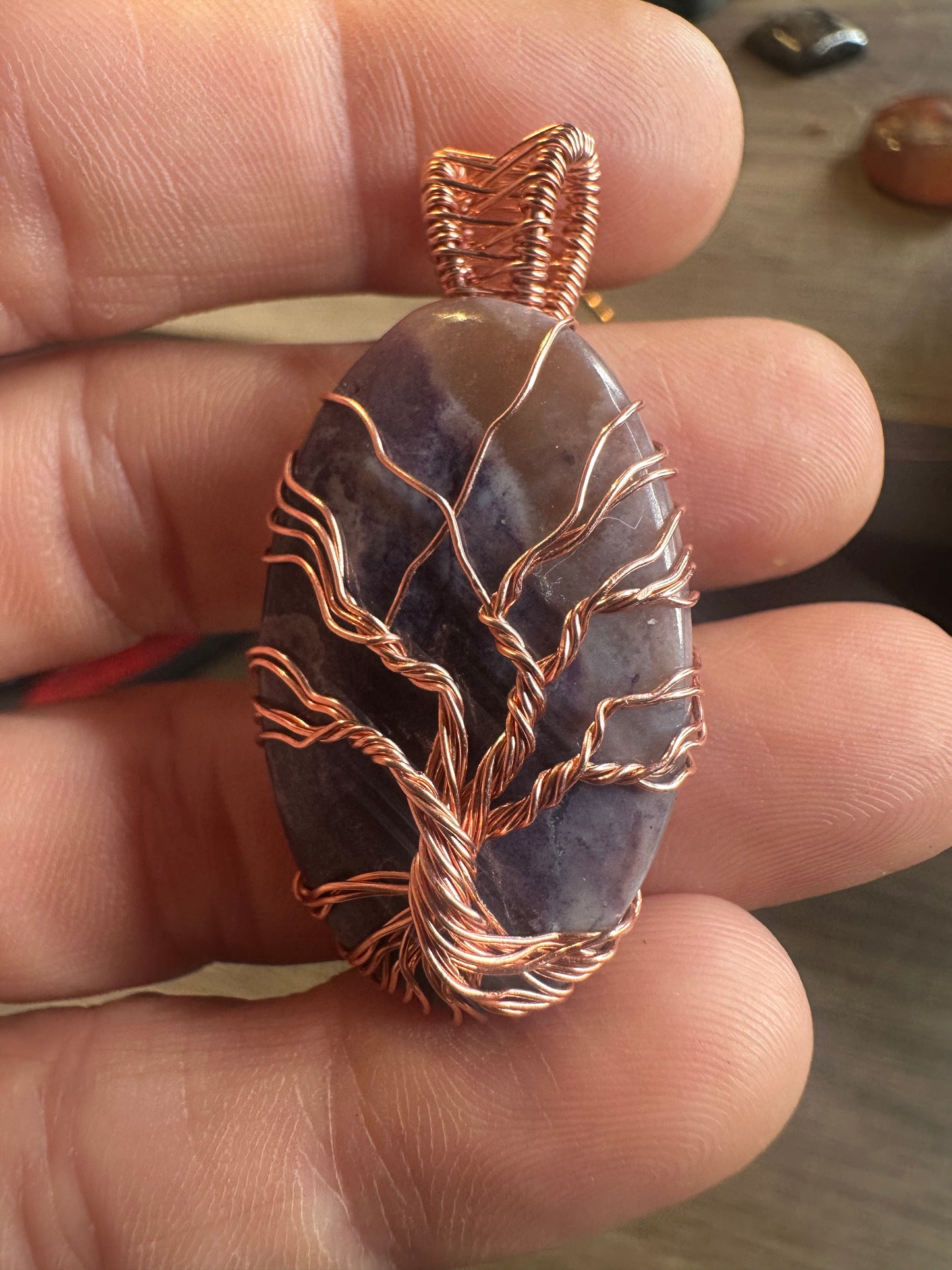 Tiffany stone tree of life copper pendant