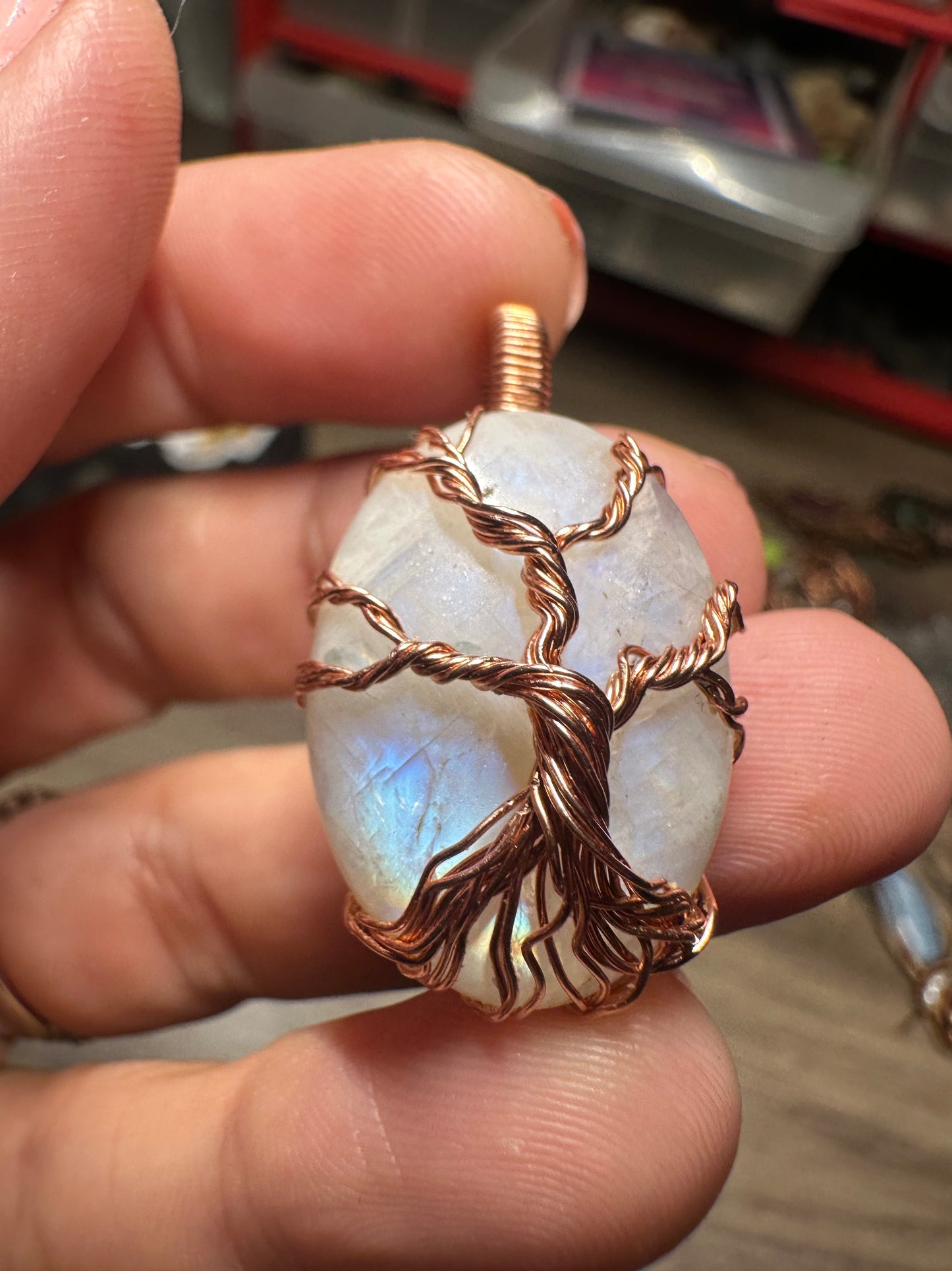 Moonstone tree of life copper pendant
