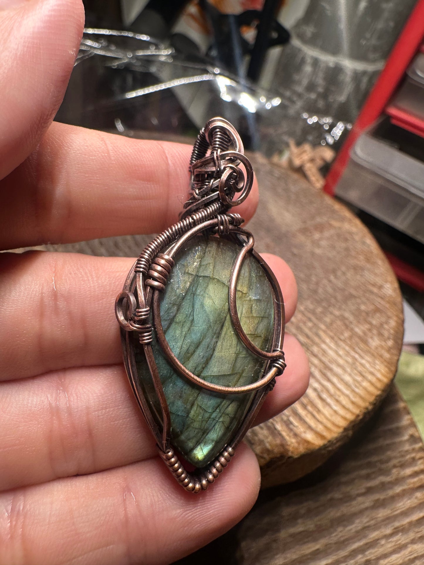 Labradorite moon copper pendant