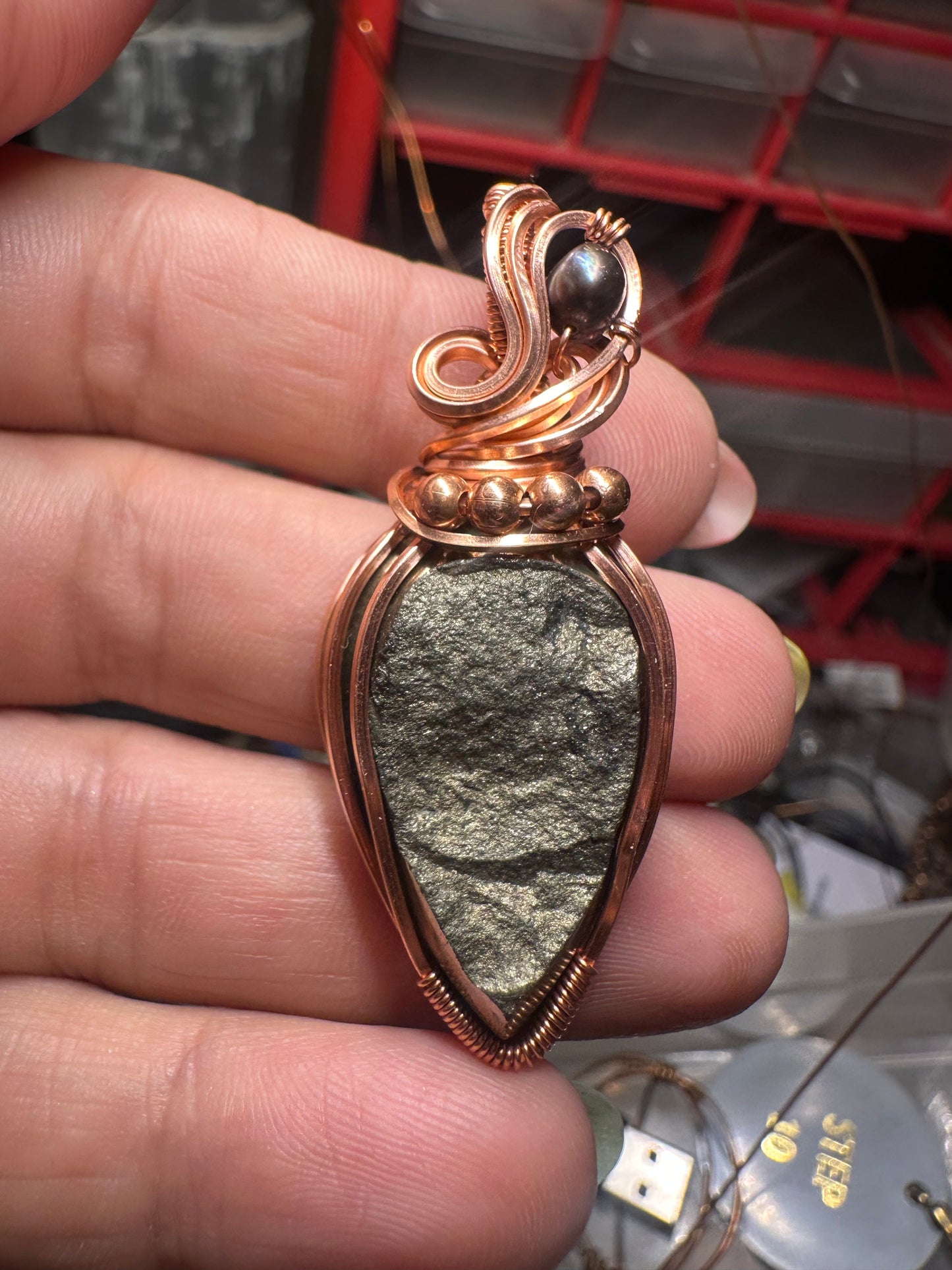 Pyrite copper pendant