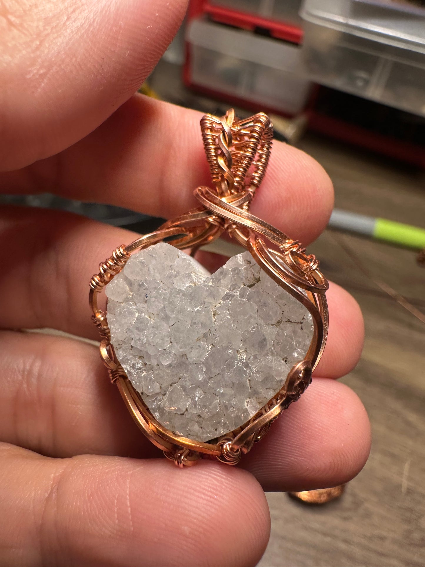 Drusy heart copper pendant