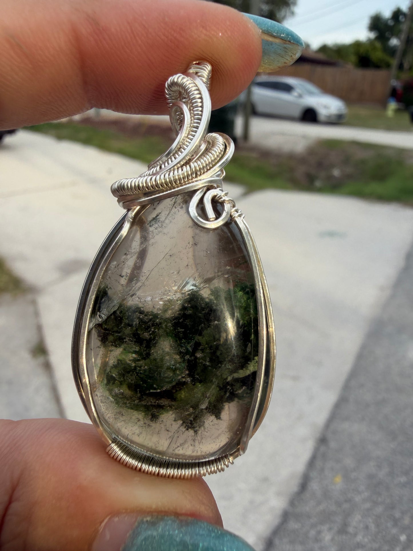 Garden quartz sterling pendant