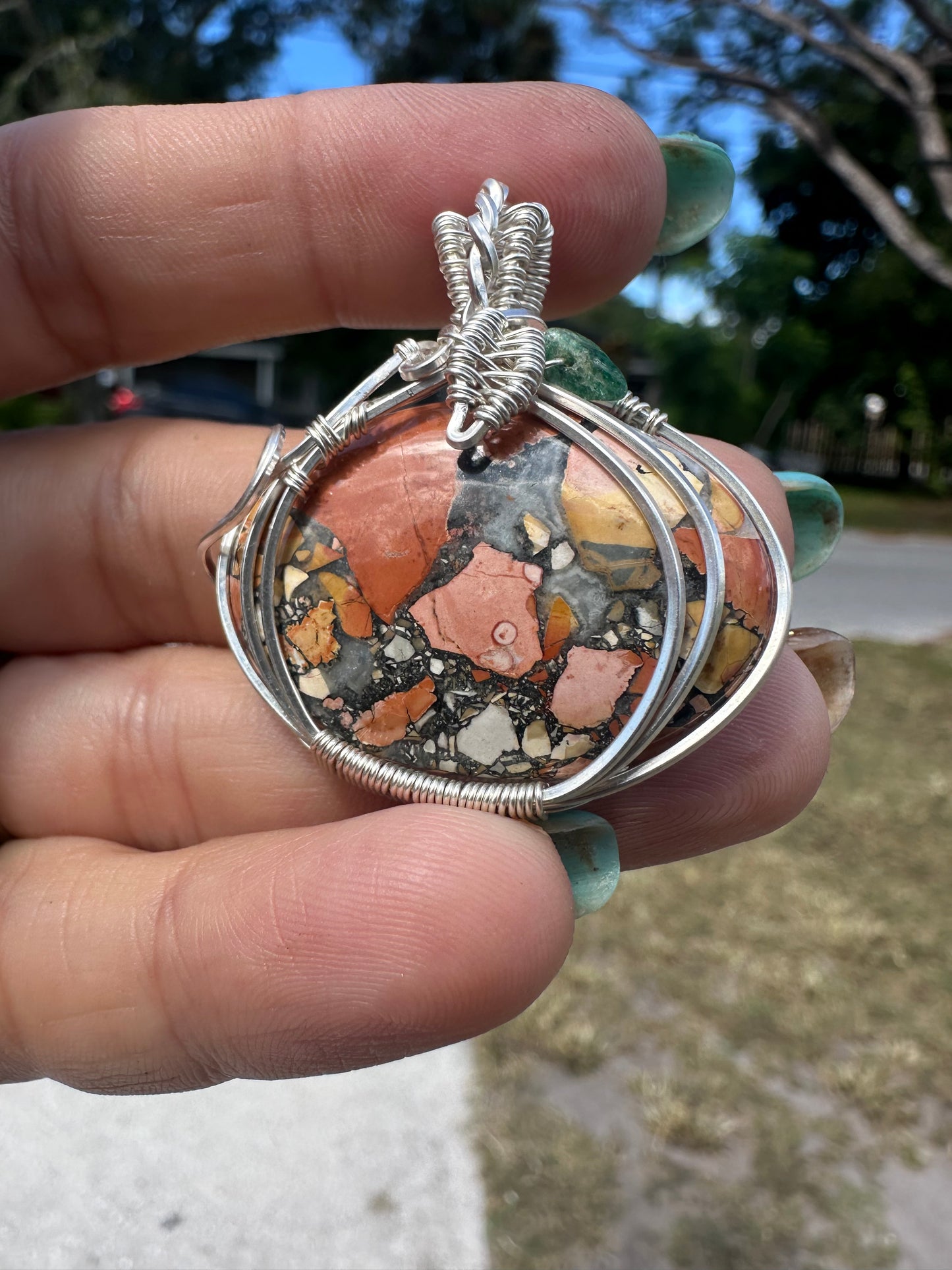 Maligano Jasper pumpkin Sterling pendant