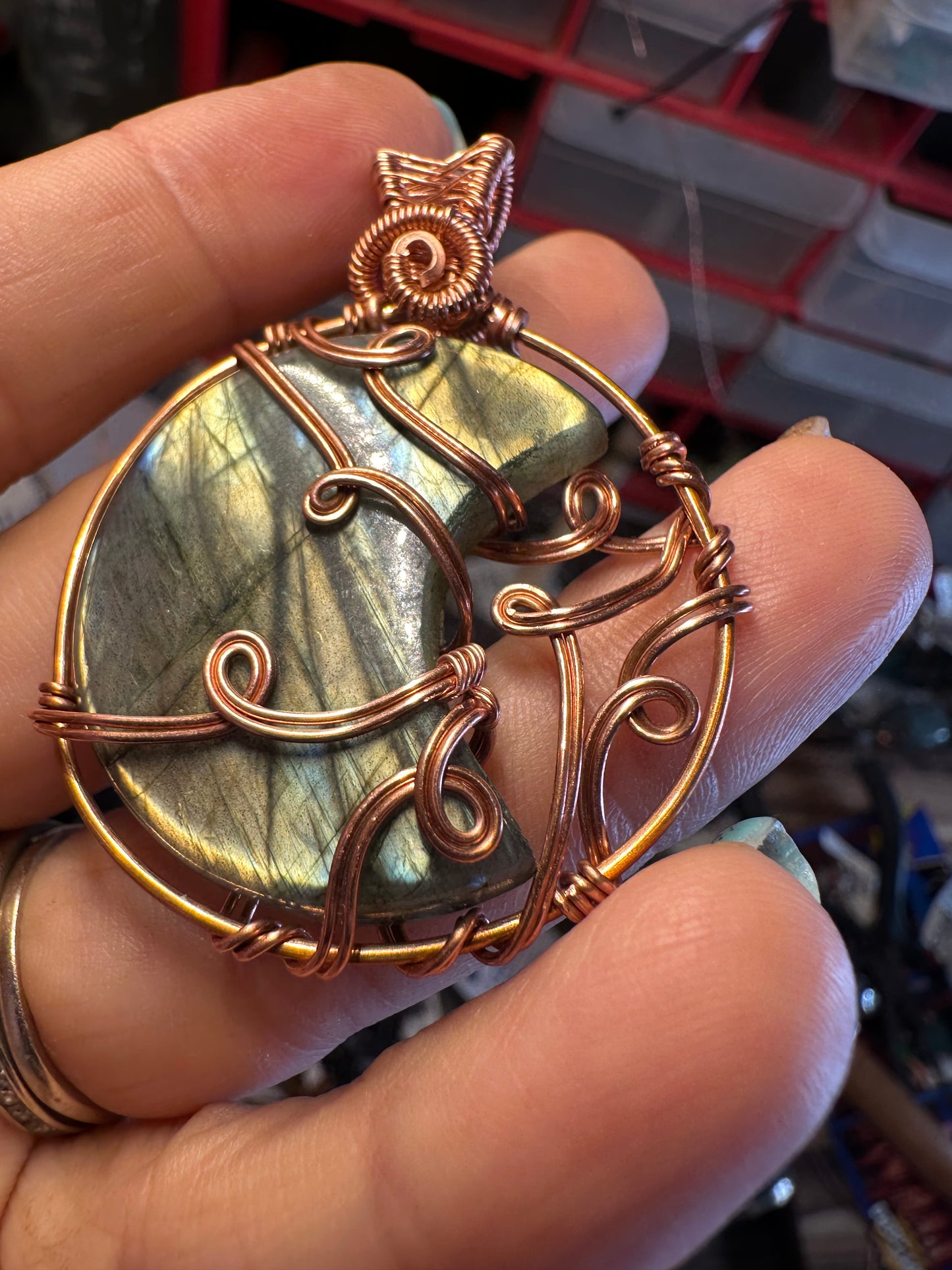 Labradorite moon copper pendant