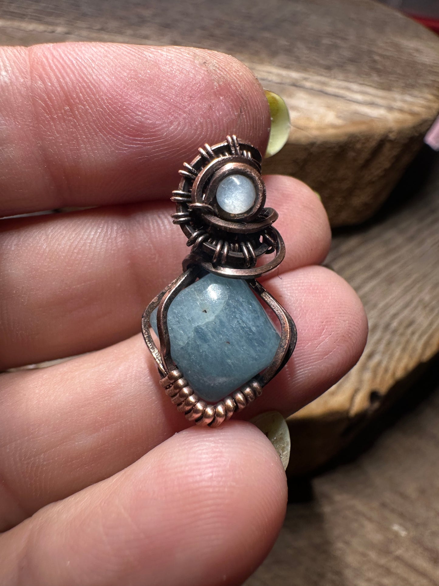 Aquamarine copper pendant