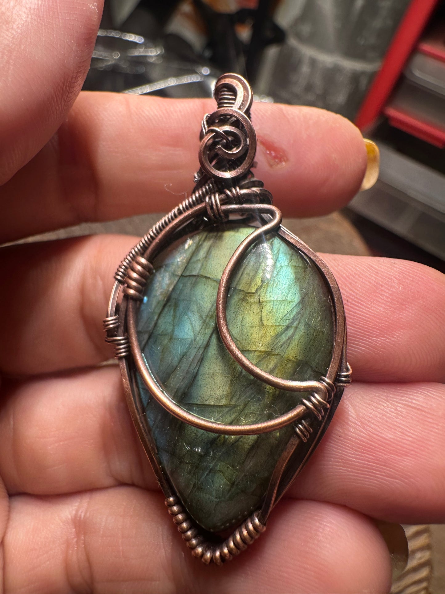 Labradorite moon copper pendant