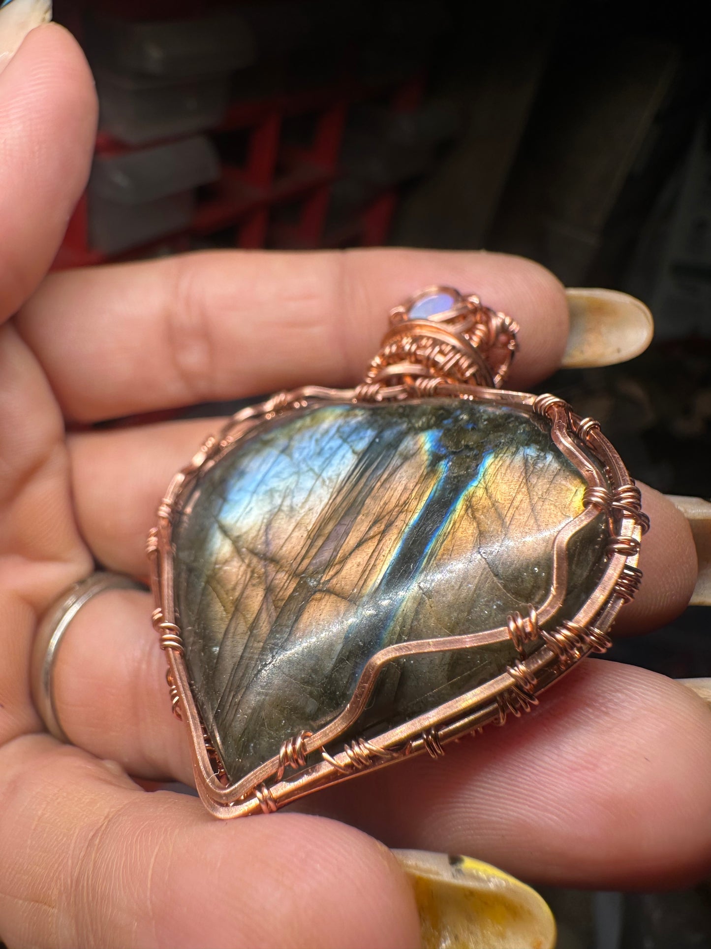 Labradorite heart copper pendant