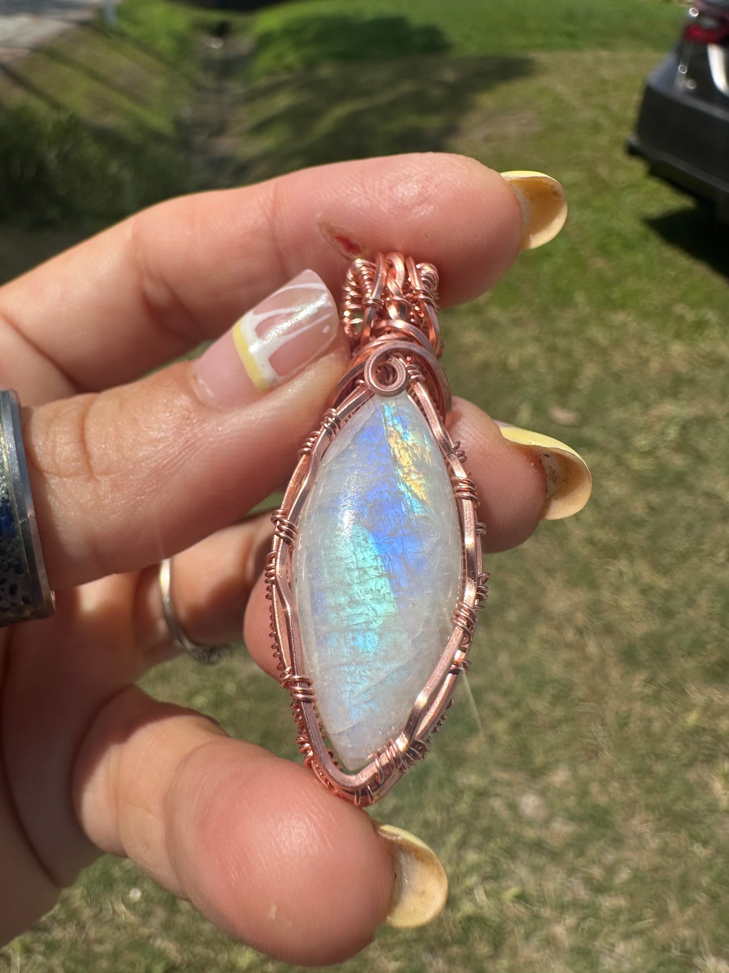 Moonstone copper pendant