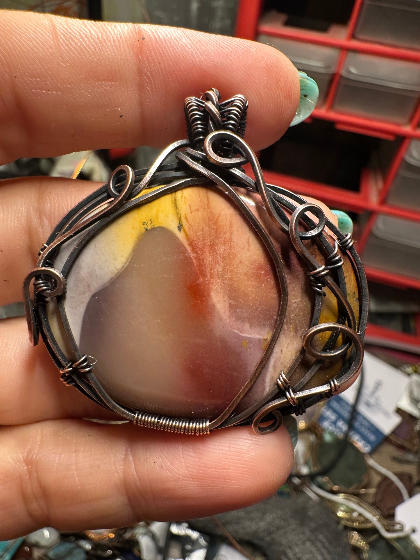 Mookaite pumpkin copper pendant