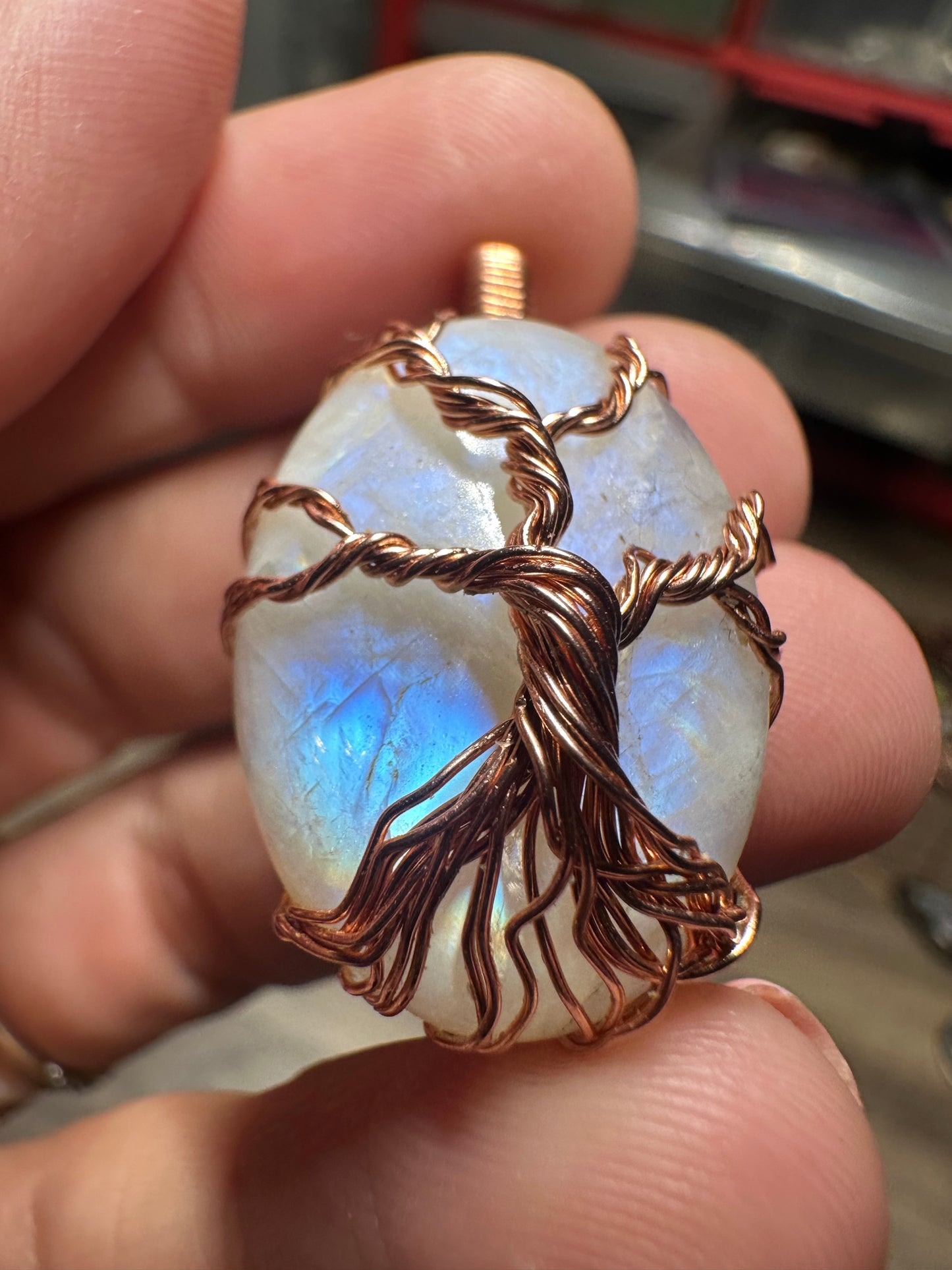 Moonstone tree of life copper pendant