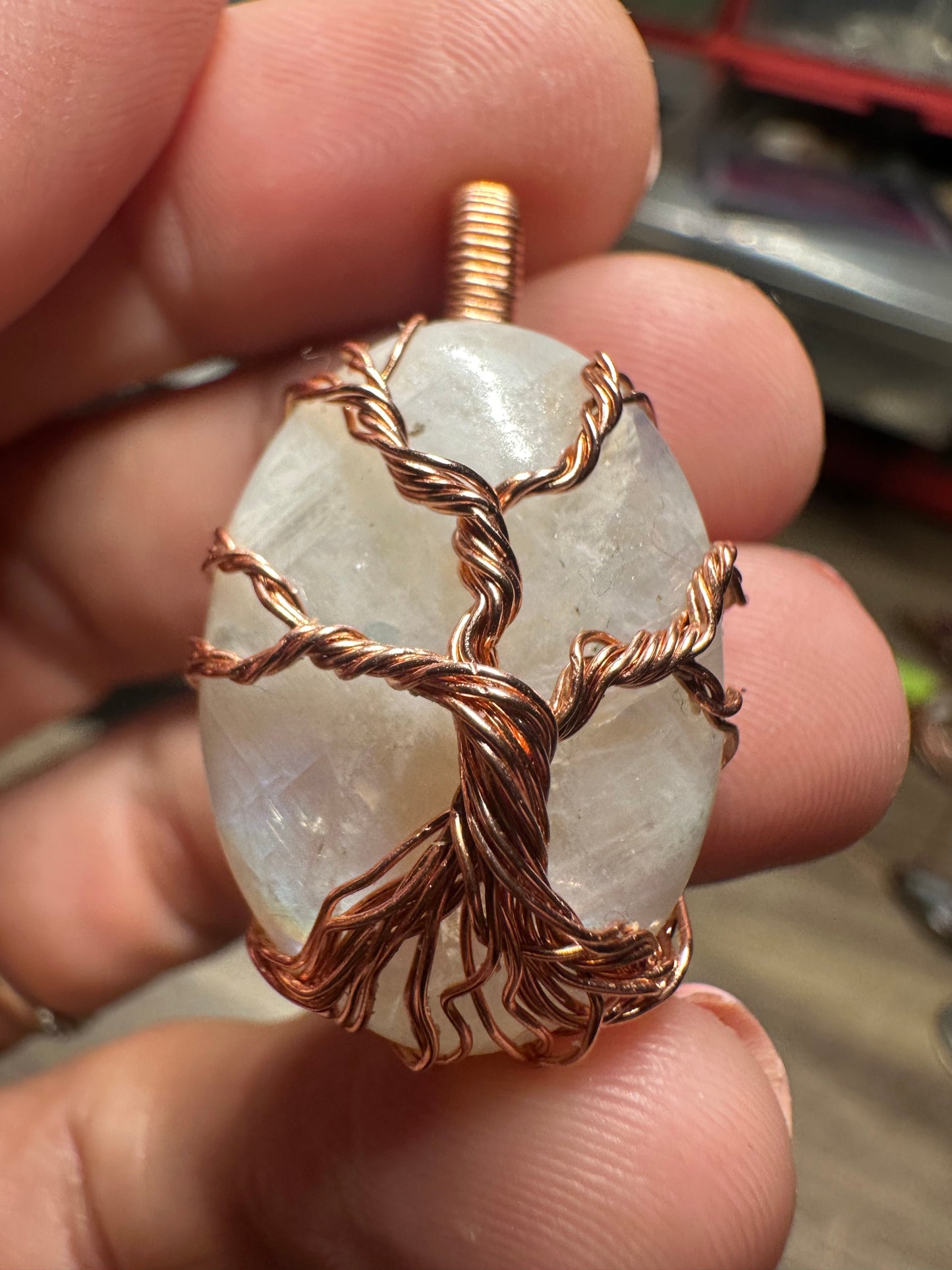 Moonstone tree of life copper pendant