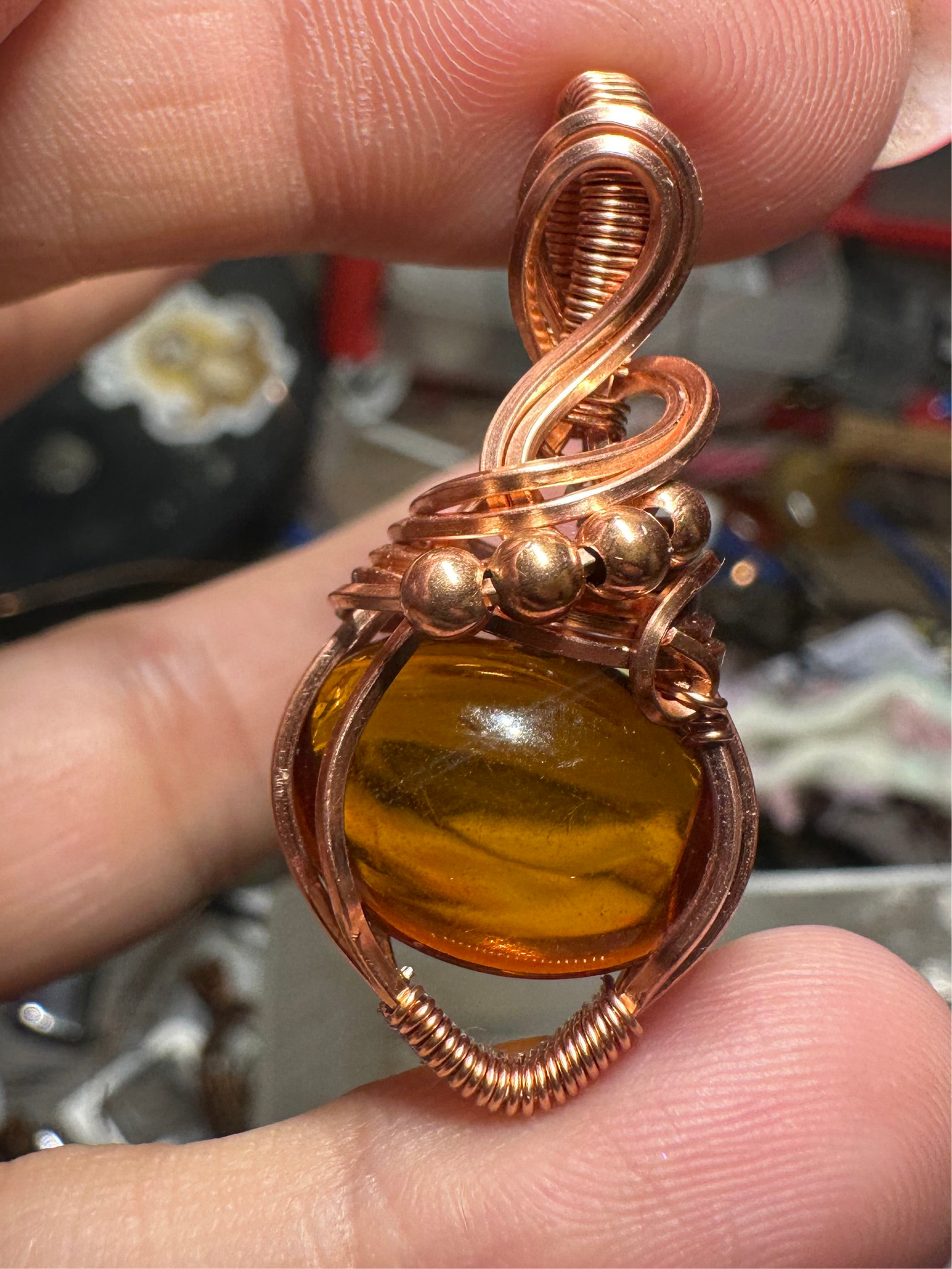 Hessonite Garnet copper pendant