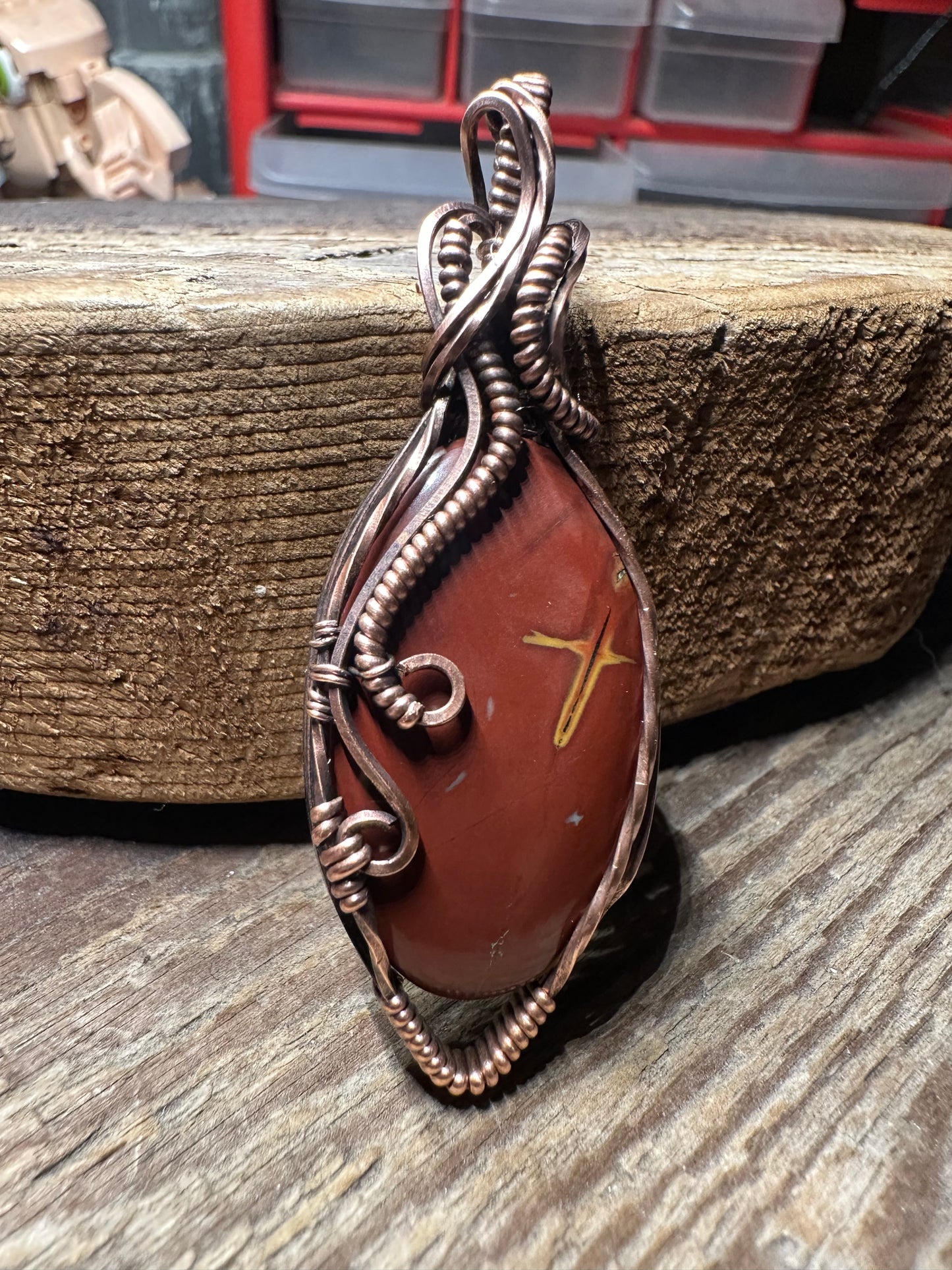 Red agate copper pendant