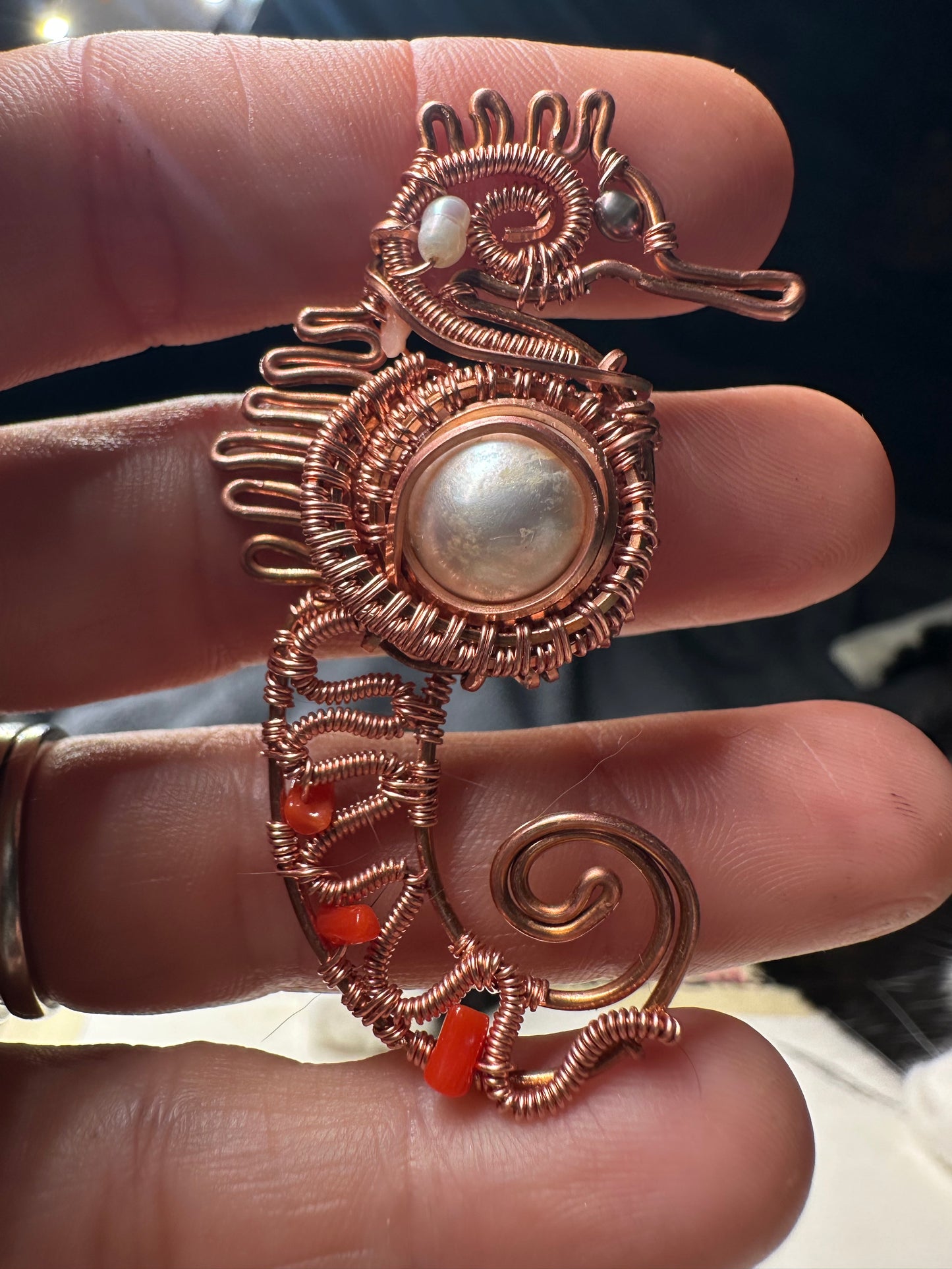 Seahorse copper pendant