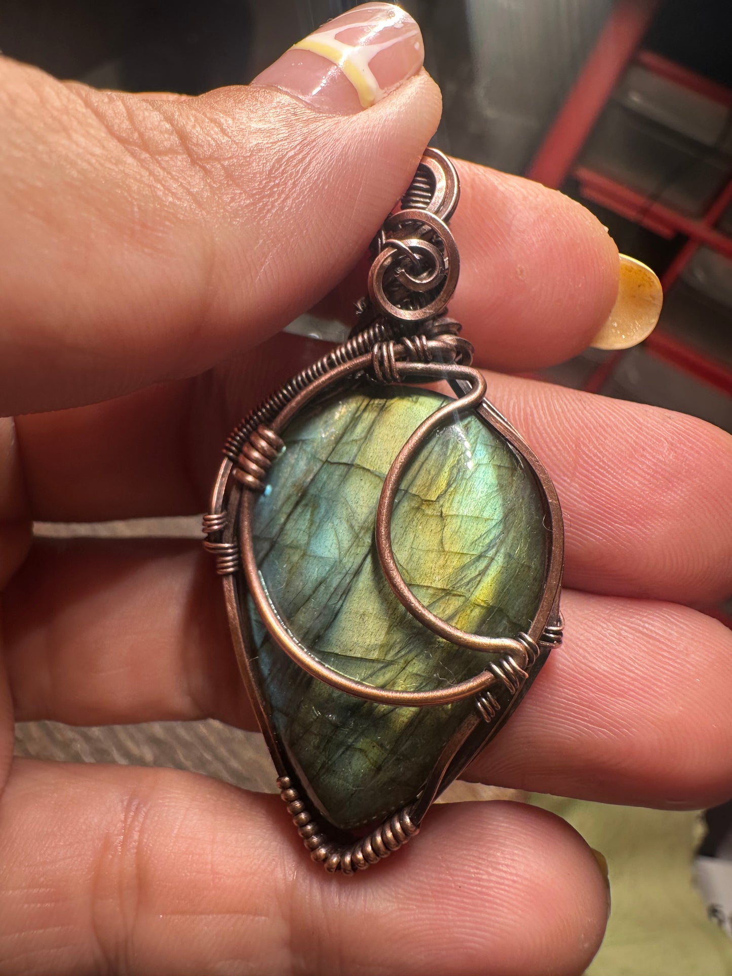 Labradorite moon copper pendant