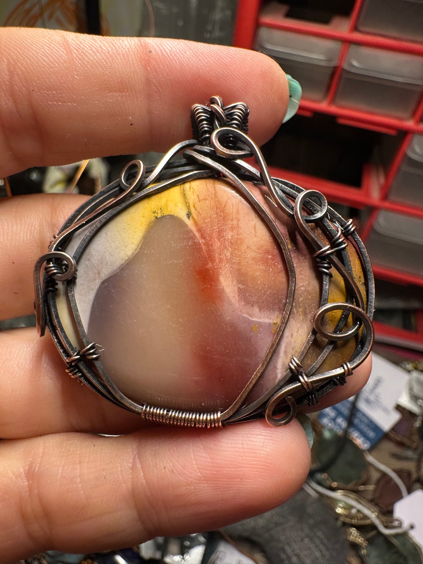 Mookaite pumpkin copper pendant