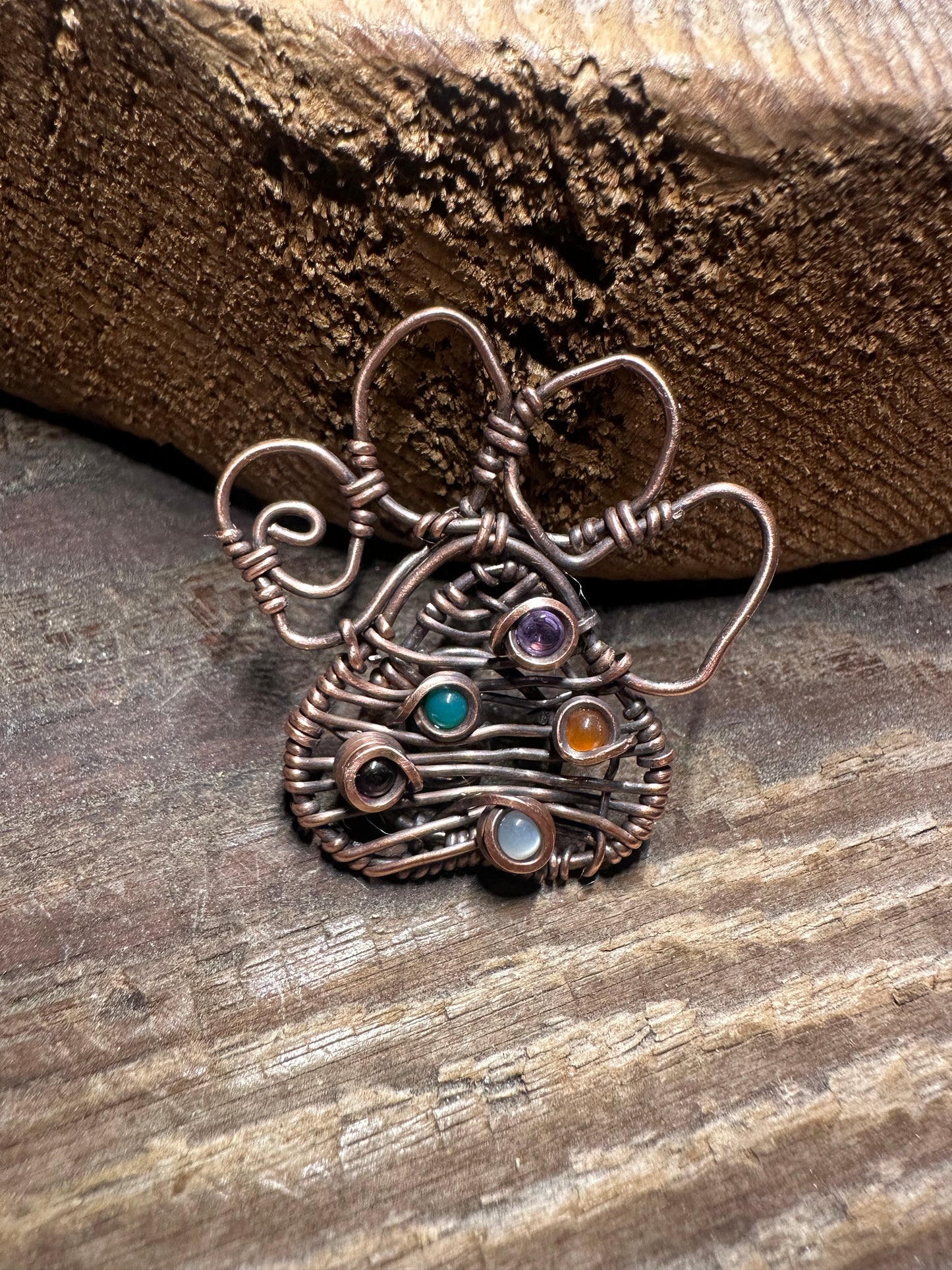 Paw print copper pendant