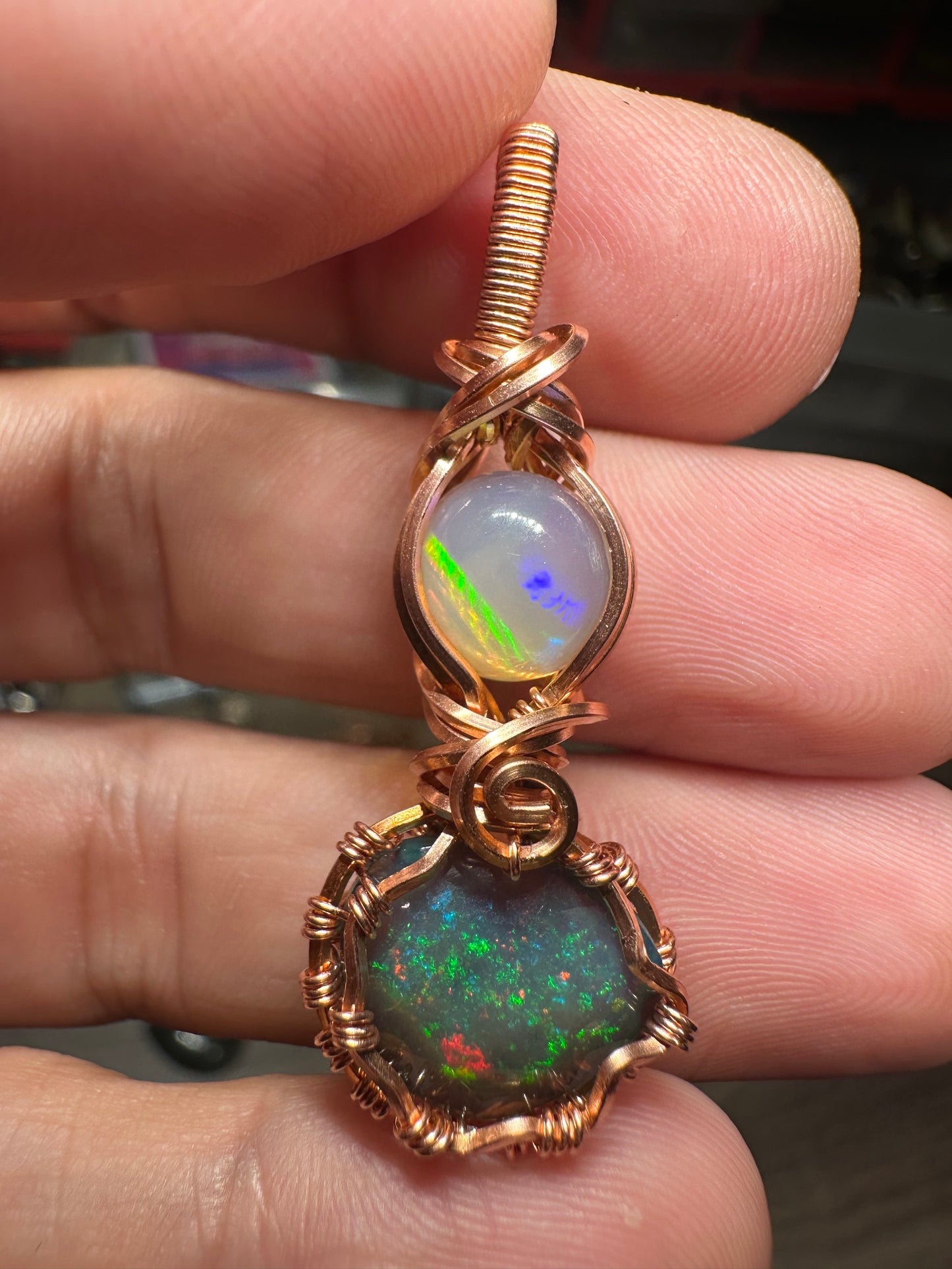 Opal copper pendant