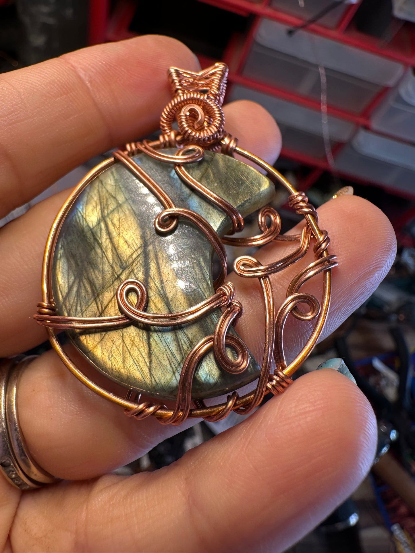 Labradorite moon copper pendant