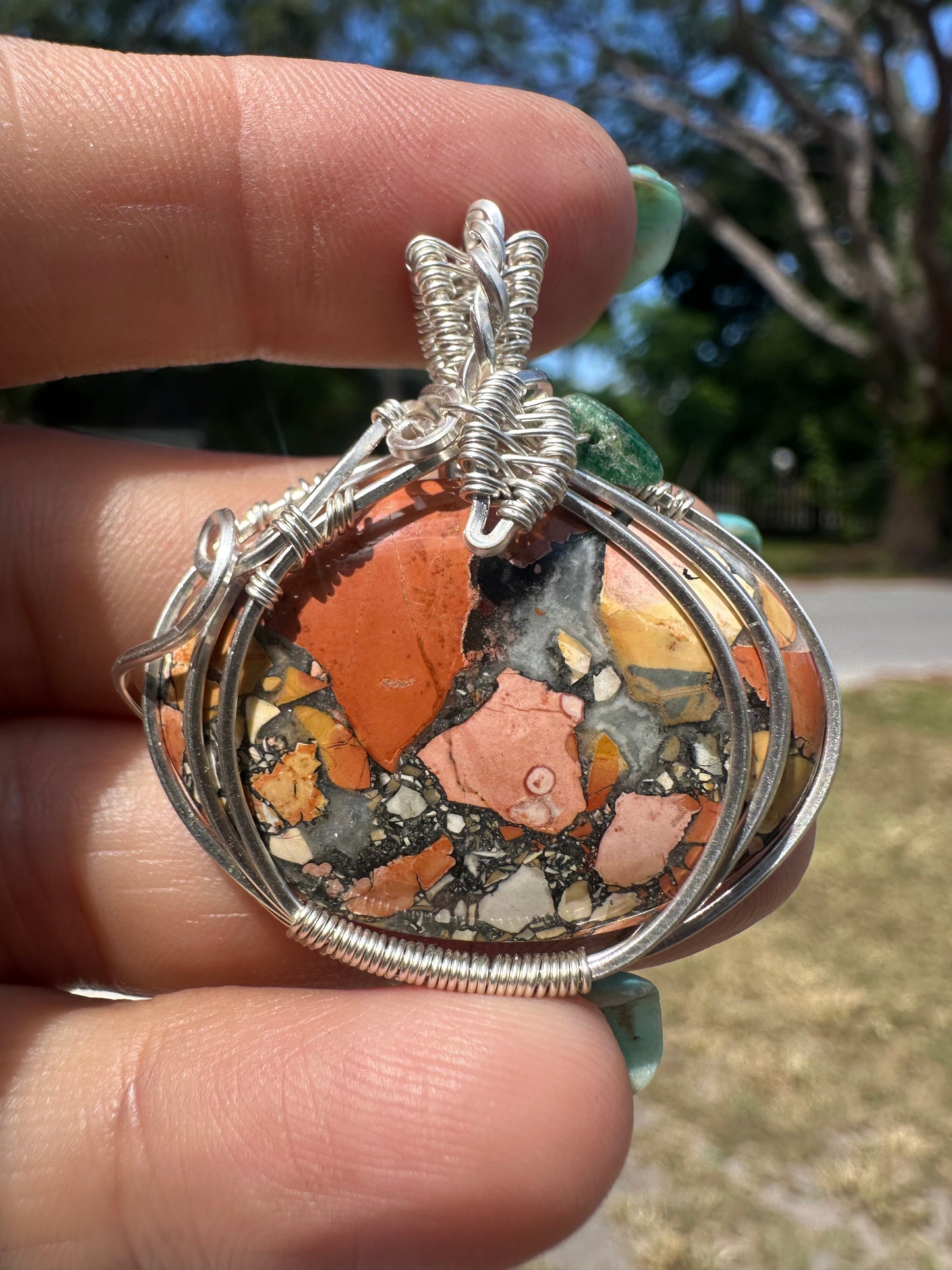 Maligano Jasper pumpkin Sterling pendant