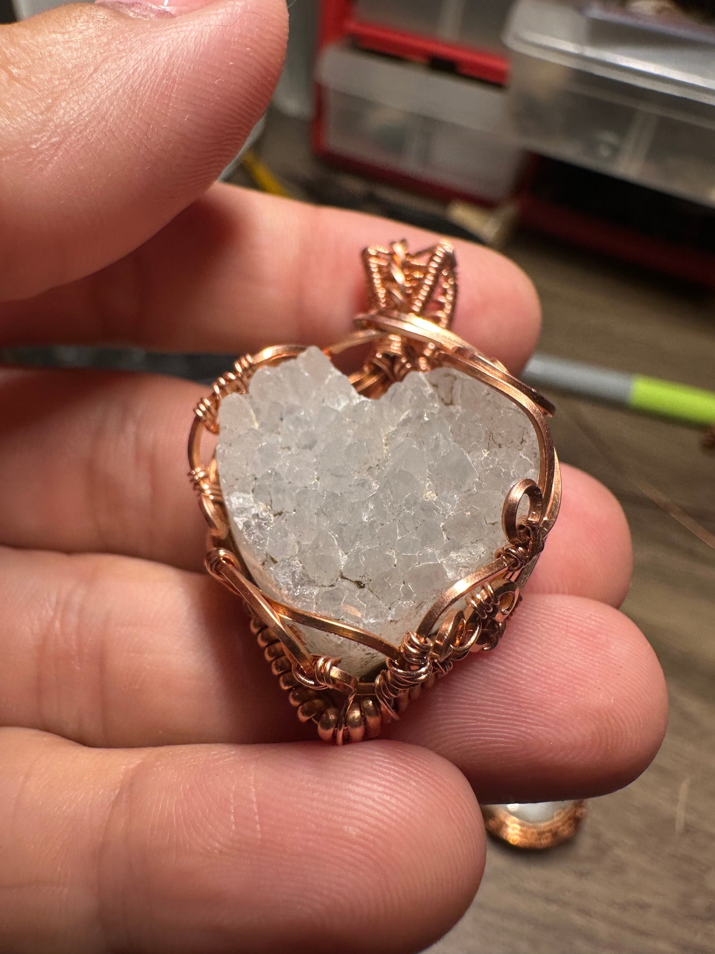 Drusy heart copper pendant