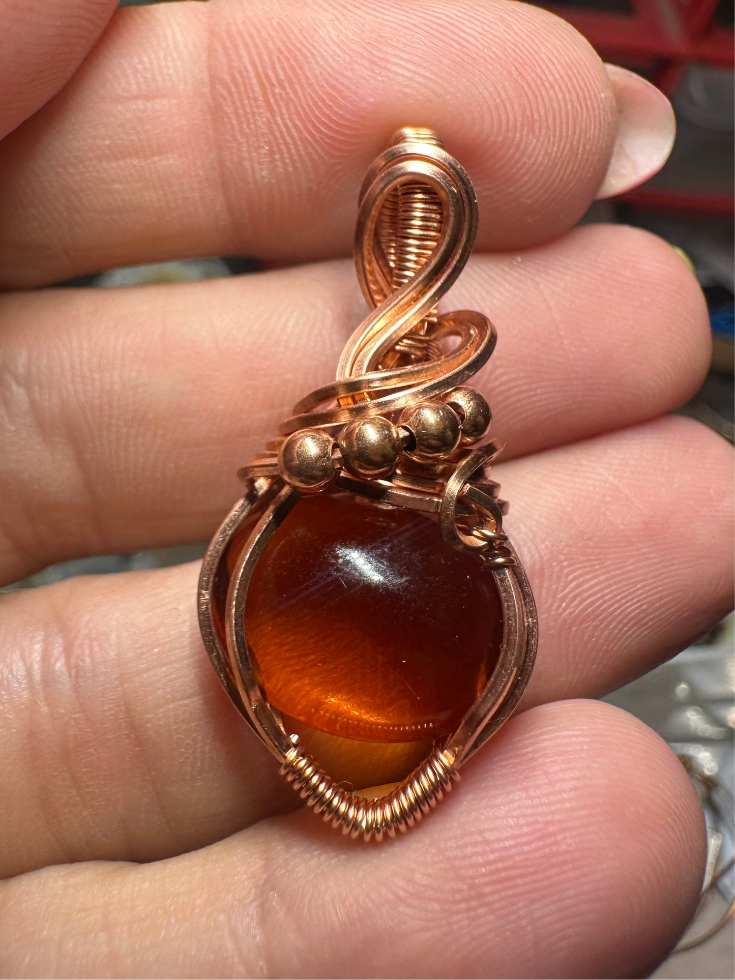 Hessonite Garnet copper pendant