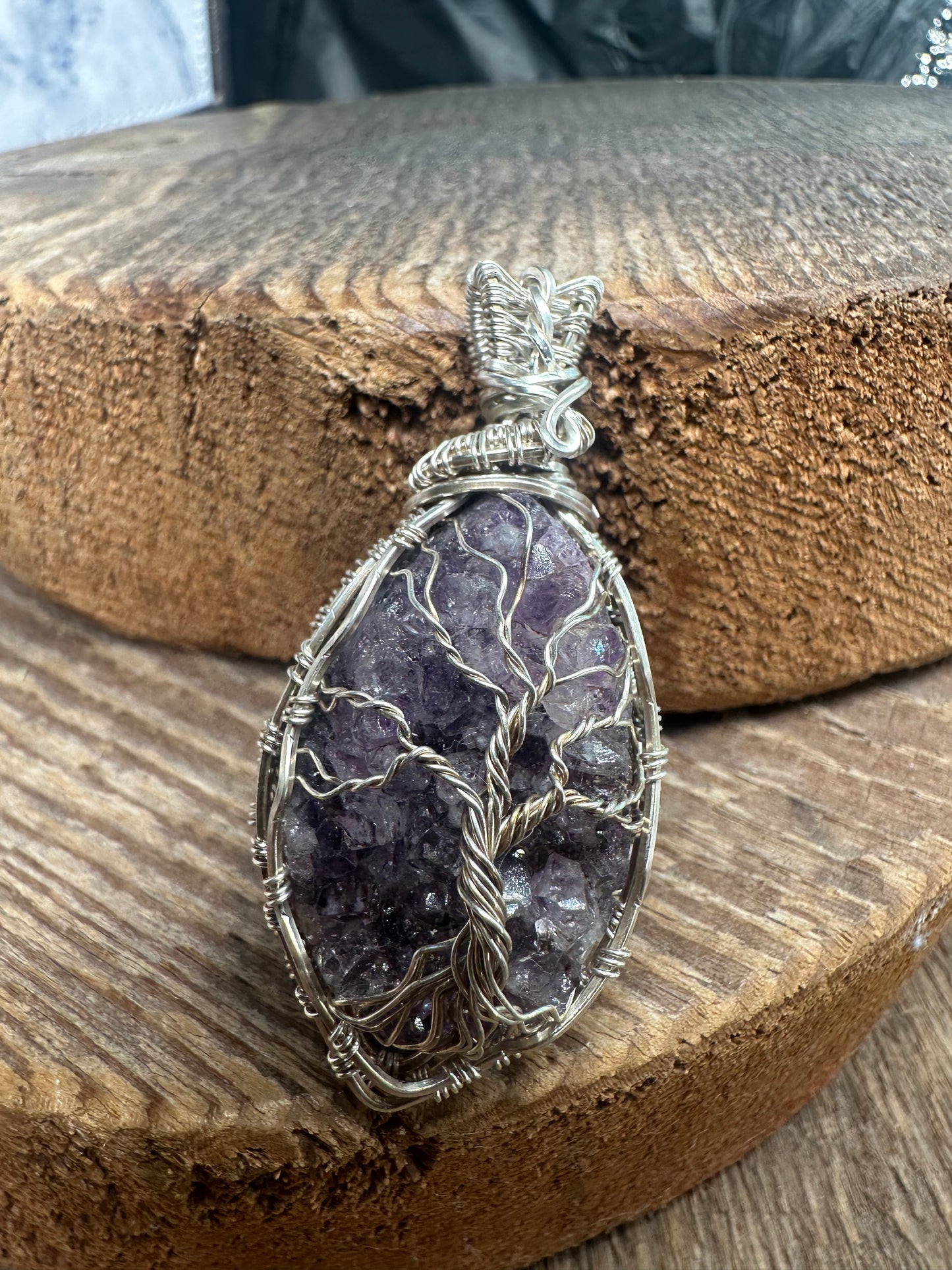Drusy amethyst sterling pendant
