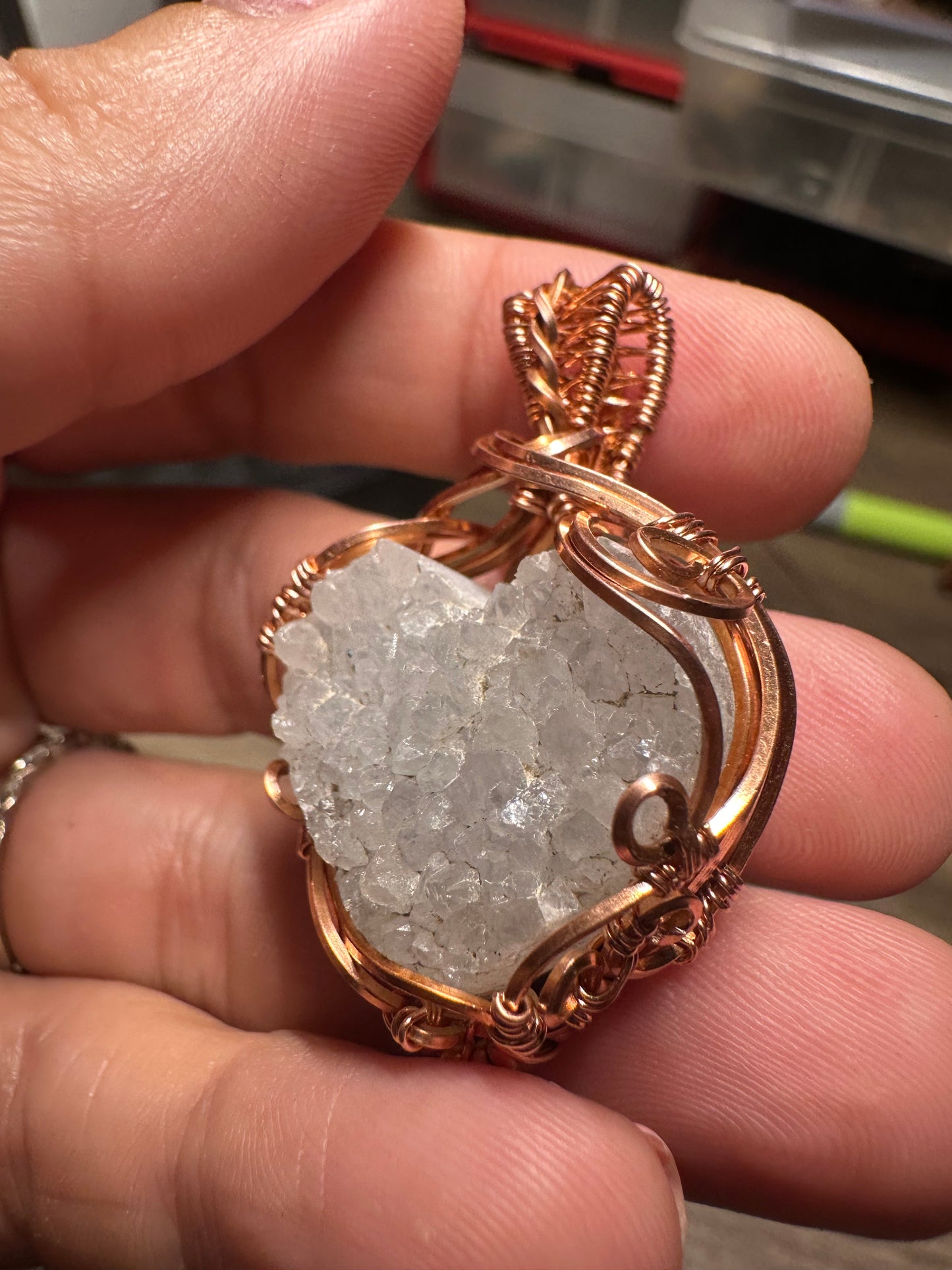Drusy heart copper pendant