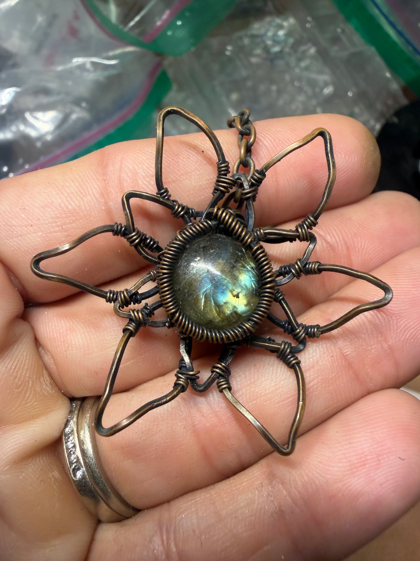 Labradorite flower copper pendant