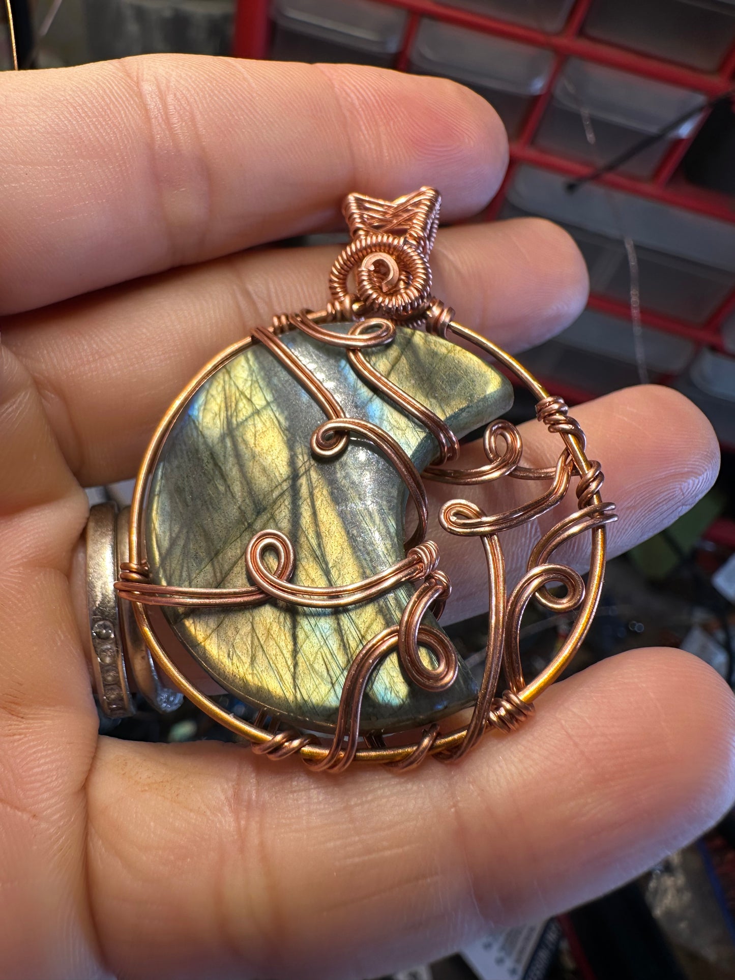 Labradorite moon copper pendant