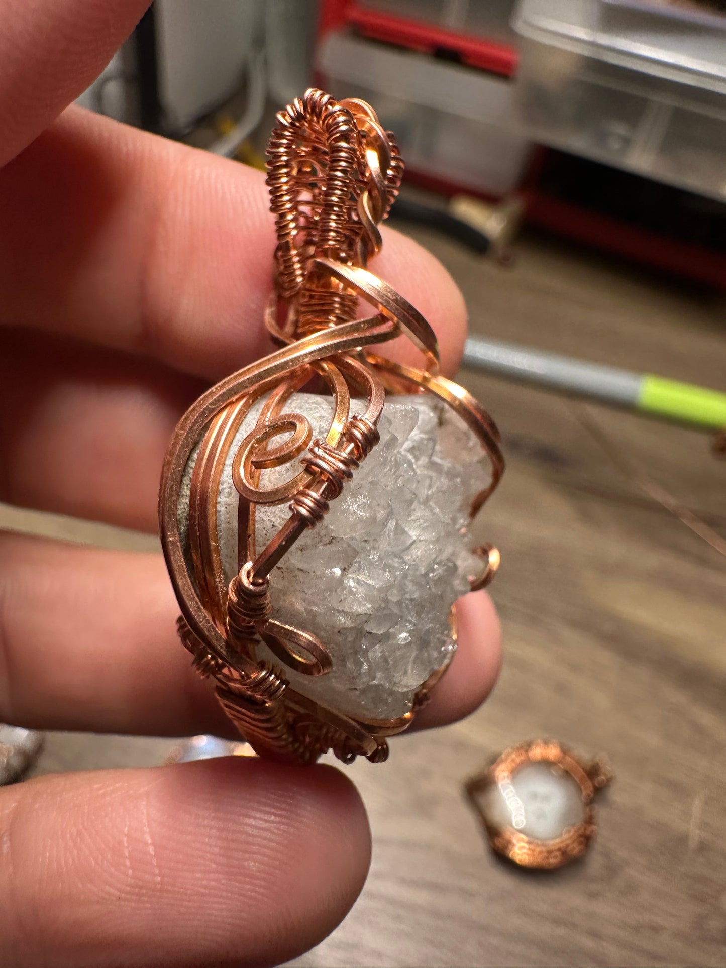 Drusy heart copper pendant