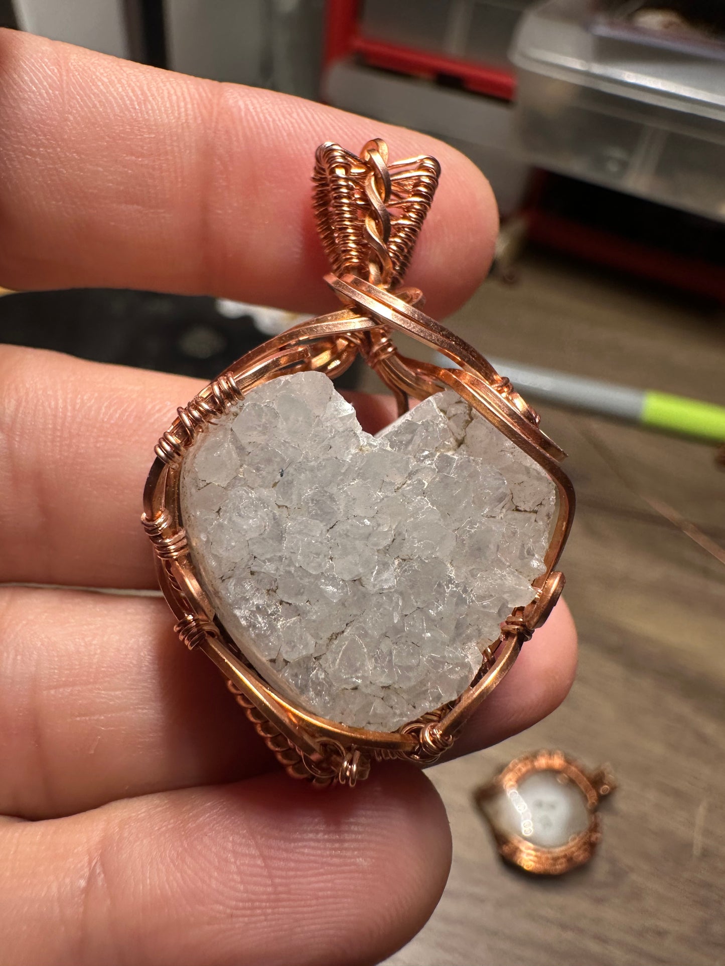 Drusy heart copper pendant