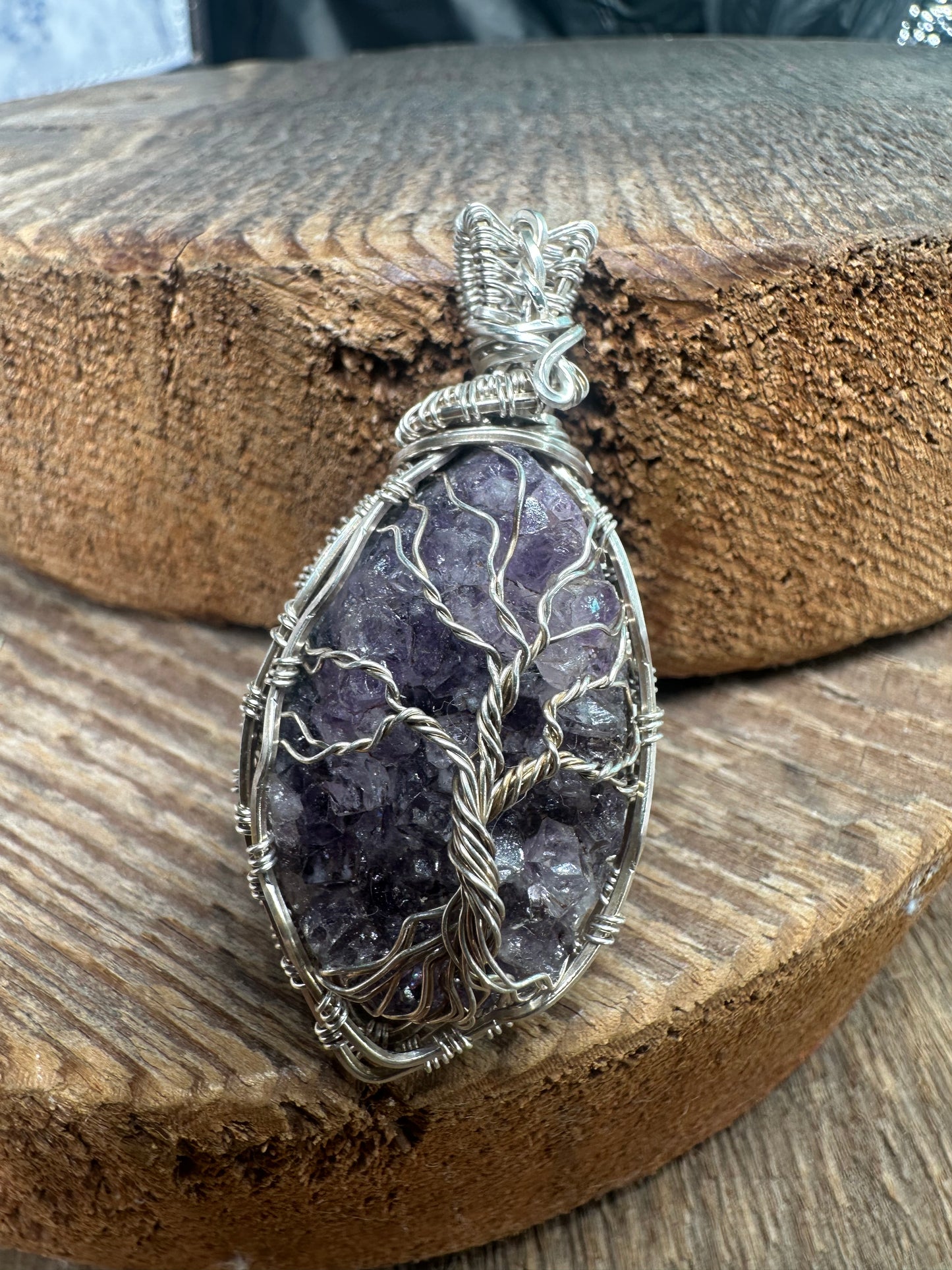 Drusy amethyst sterling pendant