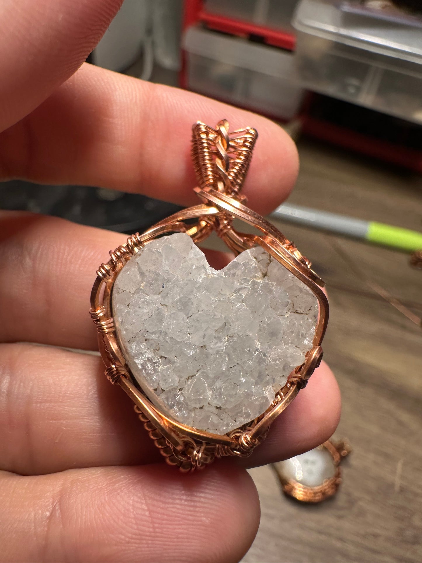 Drusy heart copper pendant