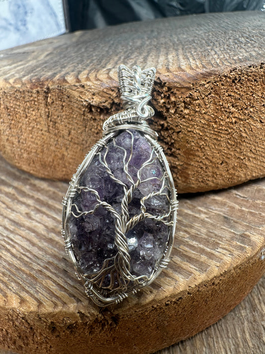 Drusy amethyst sterling pendant